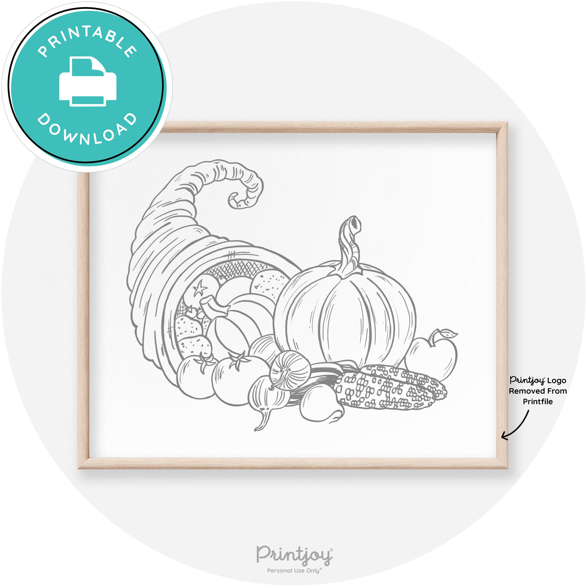 Cornucopia Drawing Thanksgiving Transitional Wall Art Free Printable