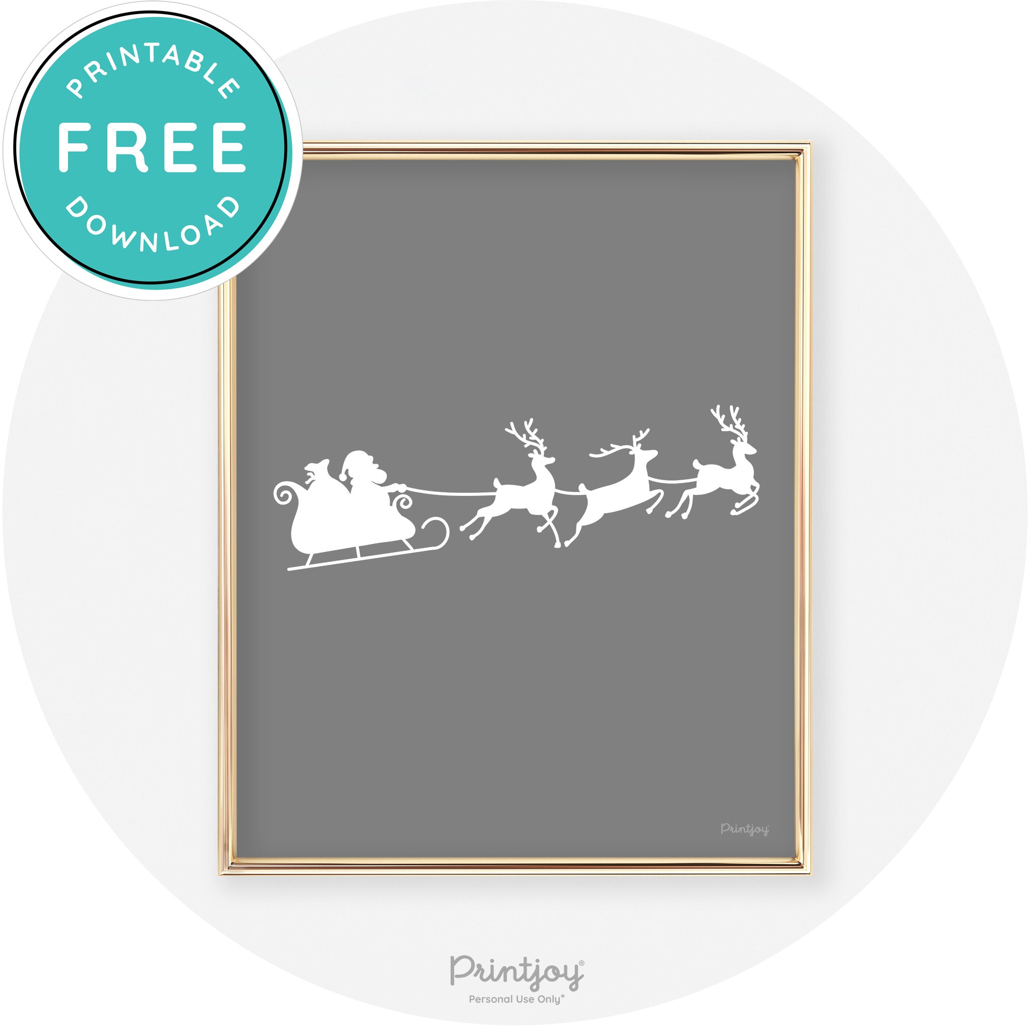 Santa Sleigh Reindeer Silhouette Cute Chic Wall Art Free Printable