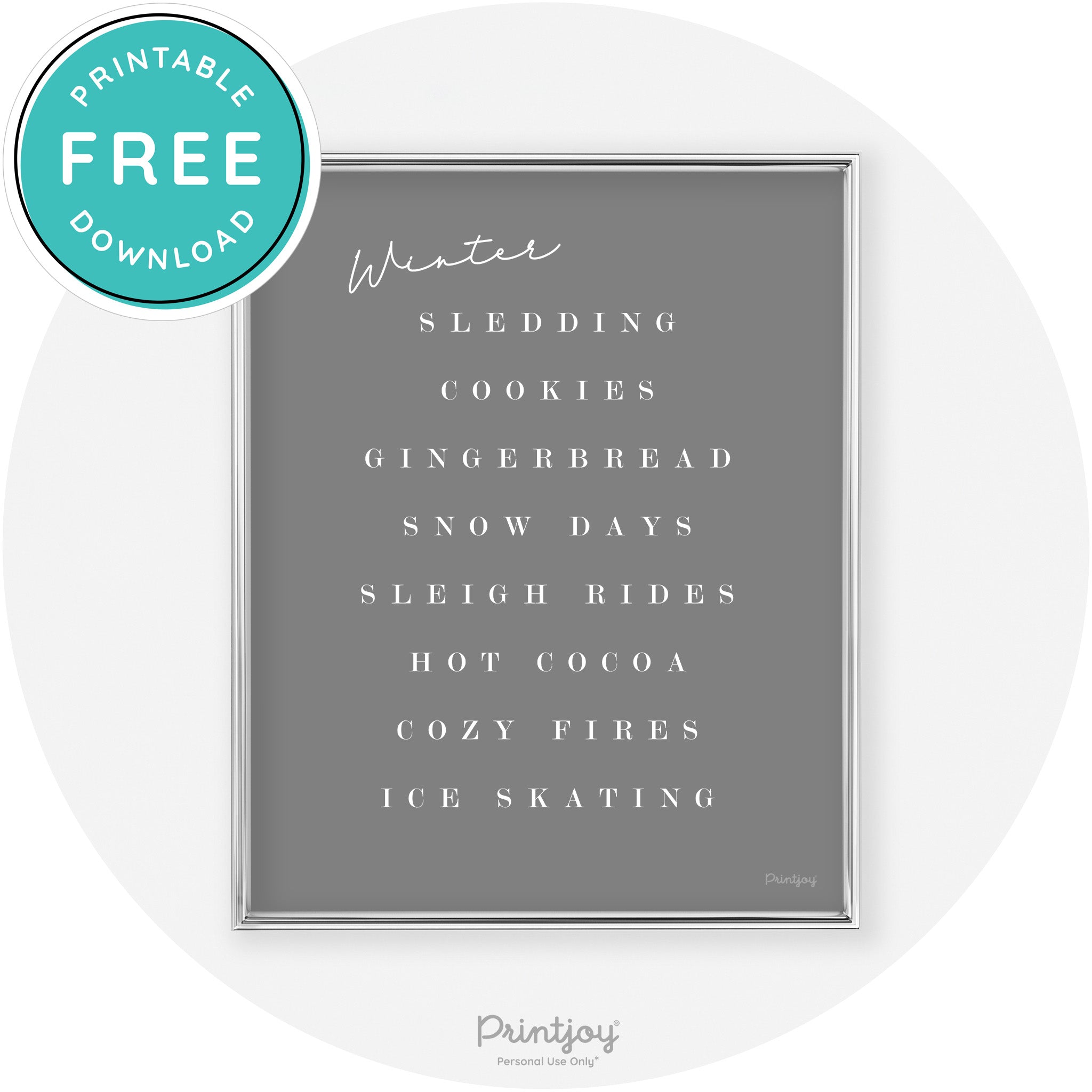 Winter Favorite Things Modern Chic Wall Art Decor Free Printable