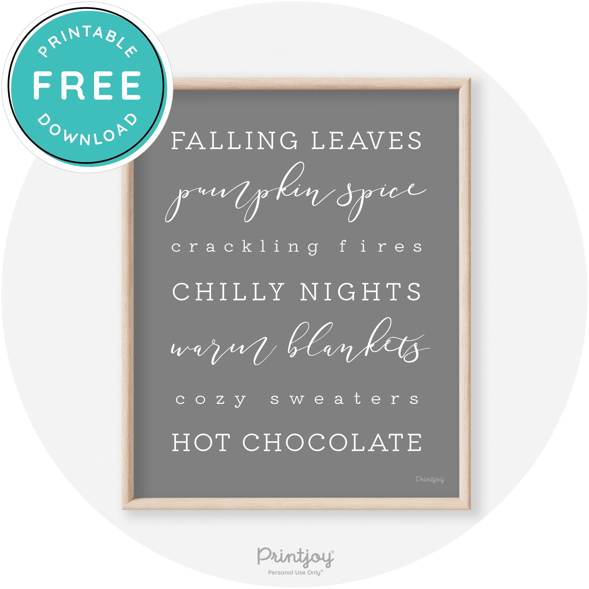 Fall Favorite Things Modern Transitional Decor Wall Art Printable