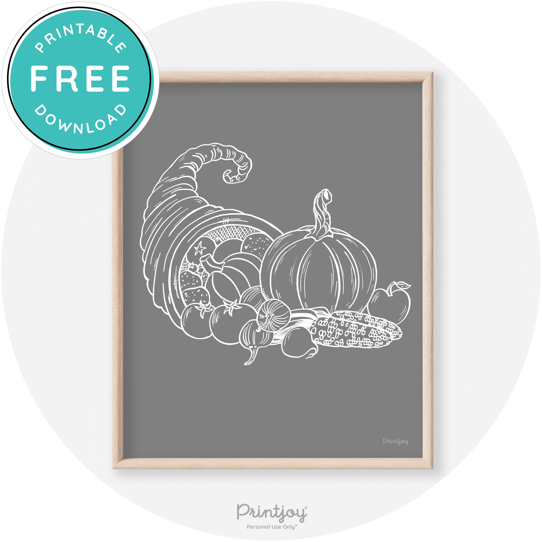 Cornucopia Drawing Thanksgiving Transitional Wall Art Free Printable