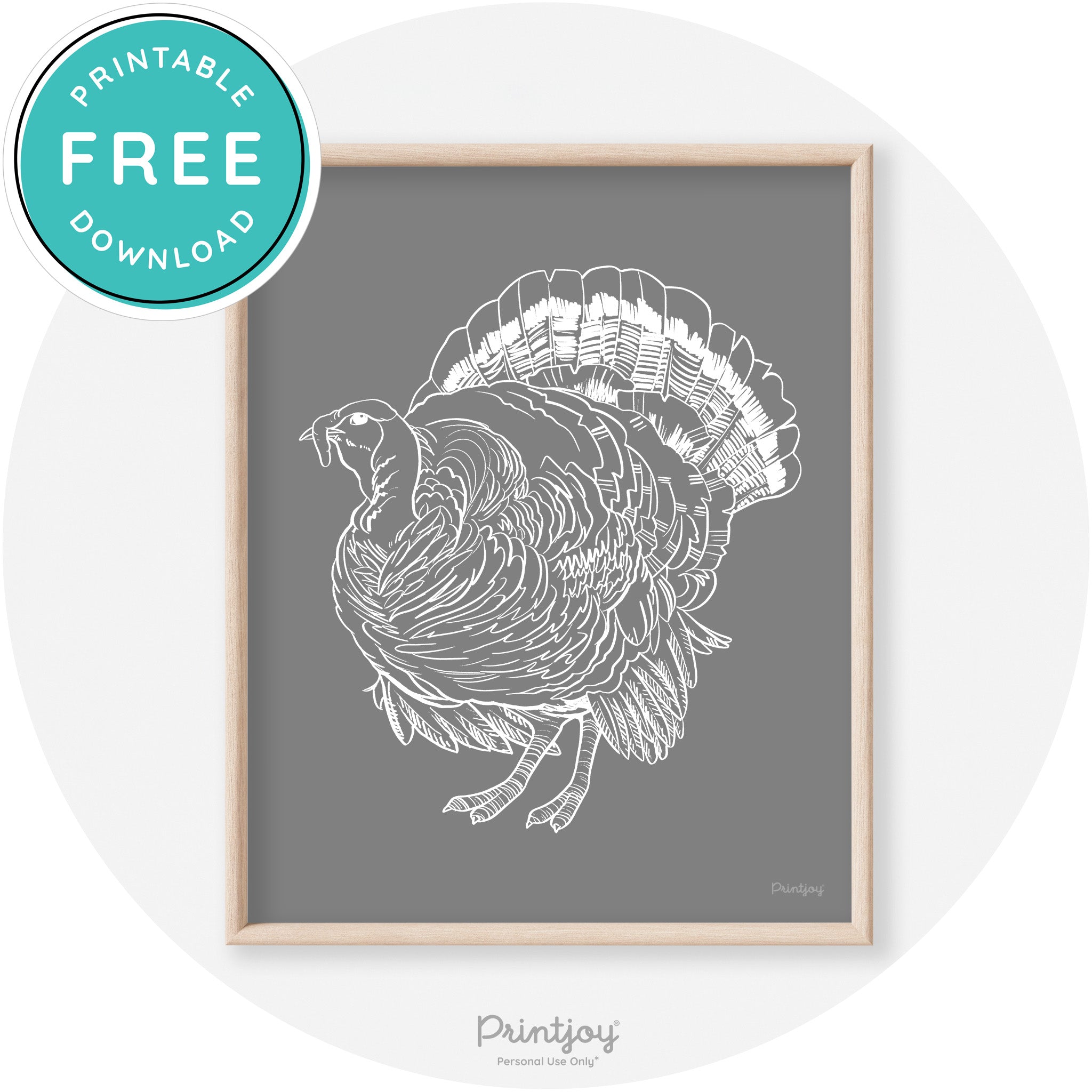 Turkey Drawing Thanksgiving Transitional Wall Art Decor Free Printable