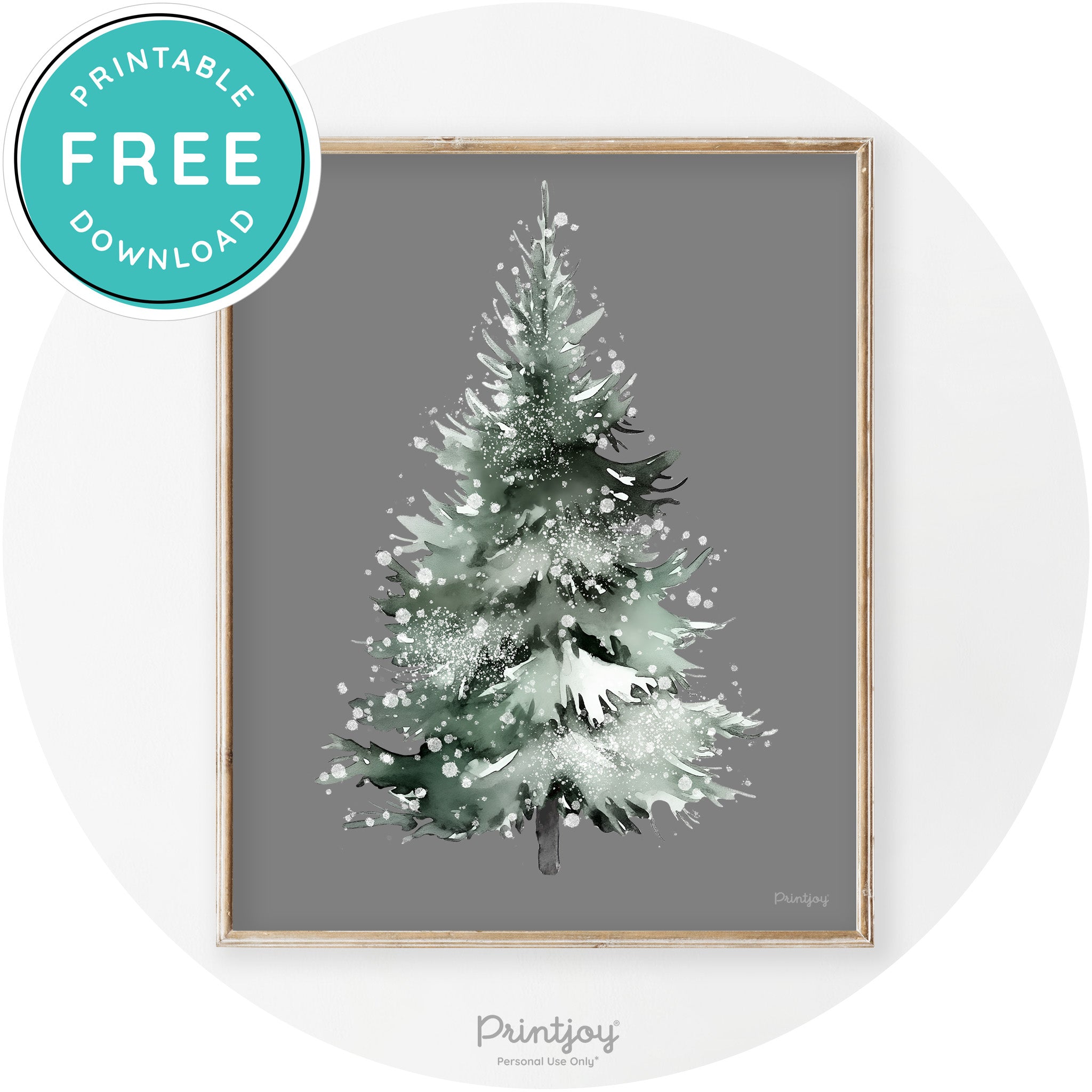 Snowy Christmas Tree Watercolor Transitional Wall Art Free Printable - Printjoy