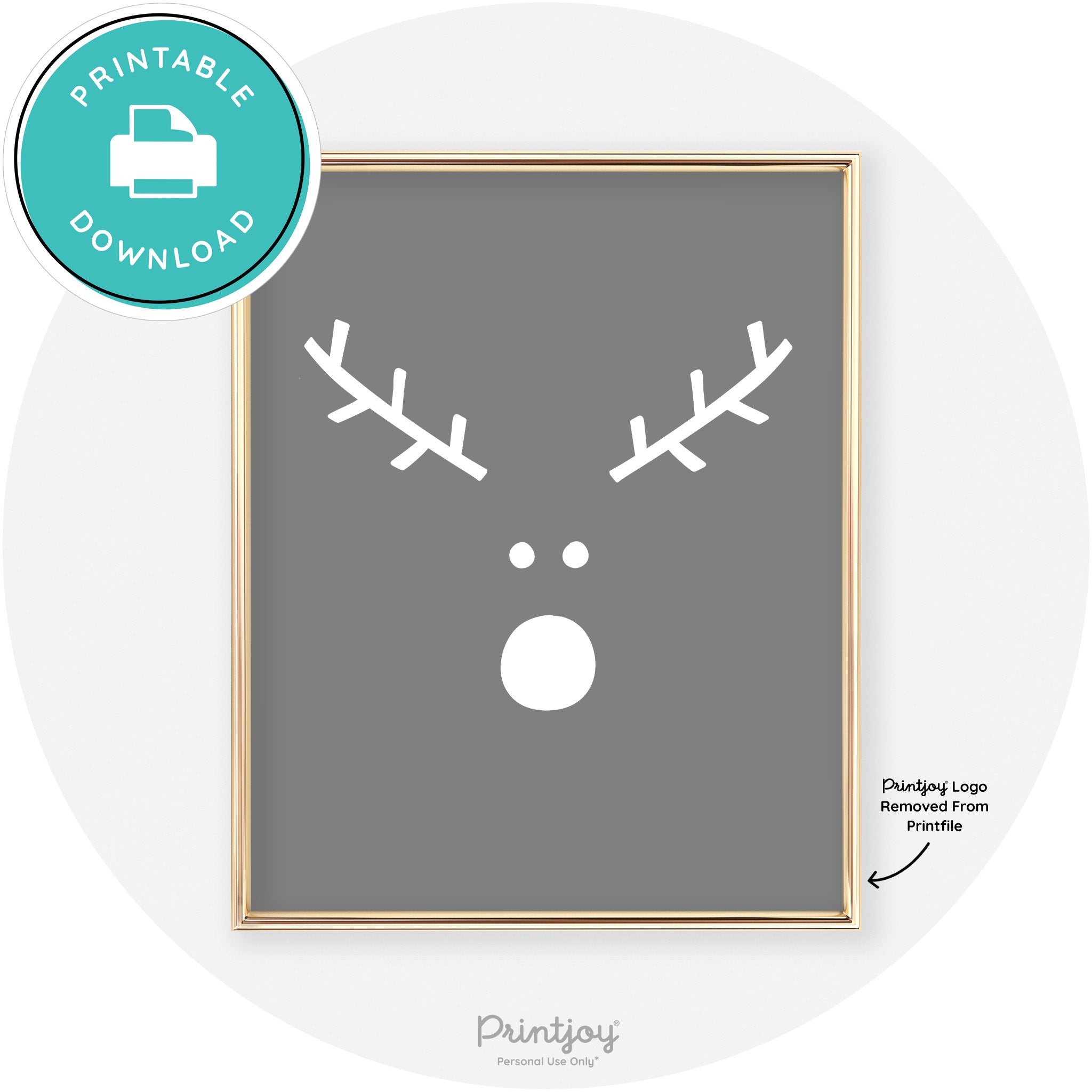 Simple Rudolph Reindeer Face Cute Chic Wall Art Free Printable