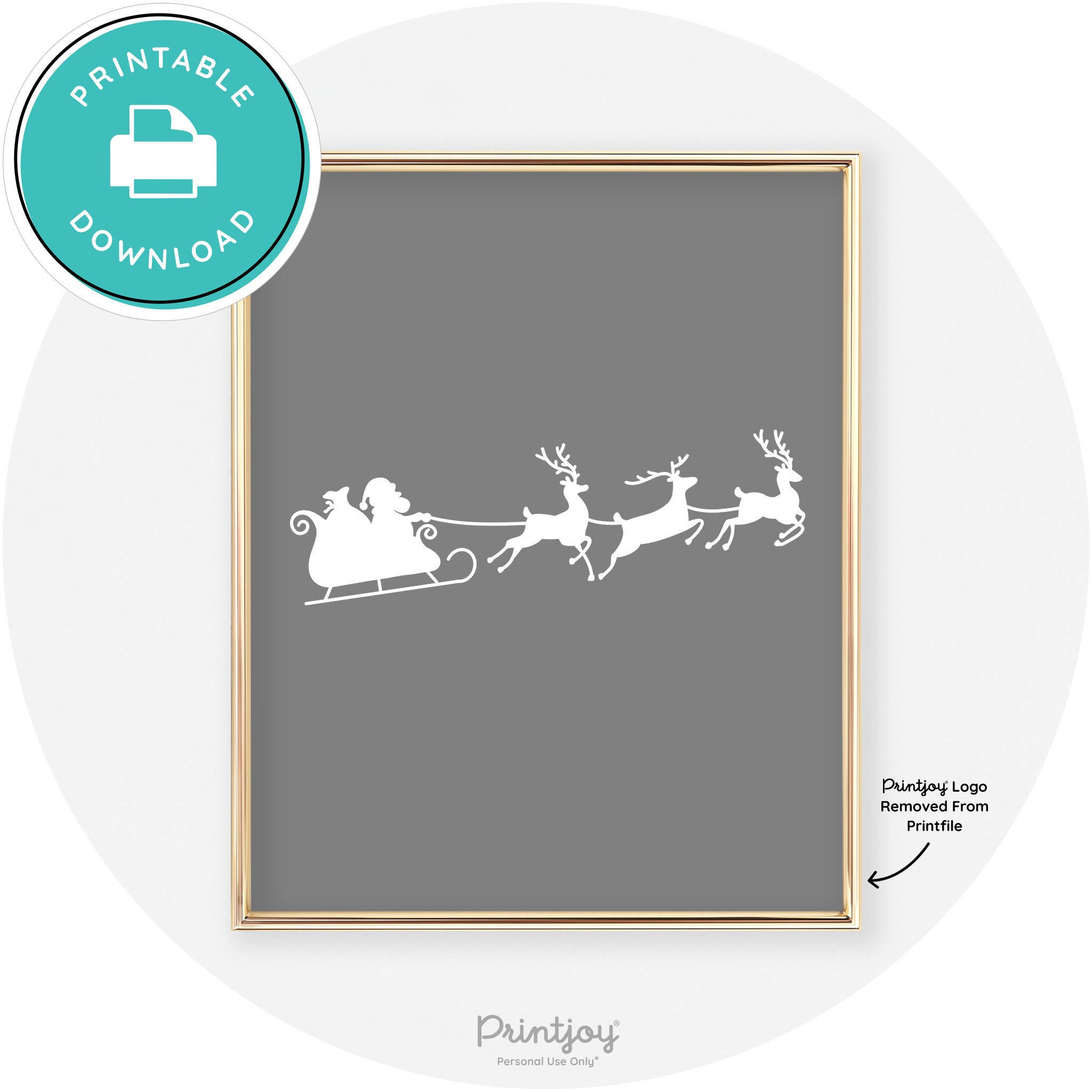 Santa Sleigh Reindeer Silhouette Cute Chic Wall Art Free Printable