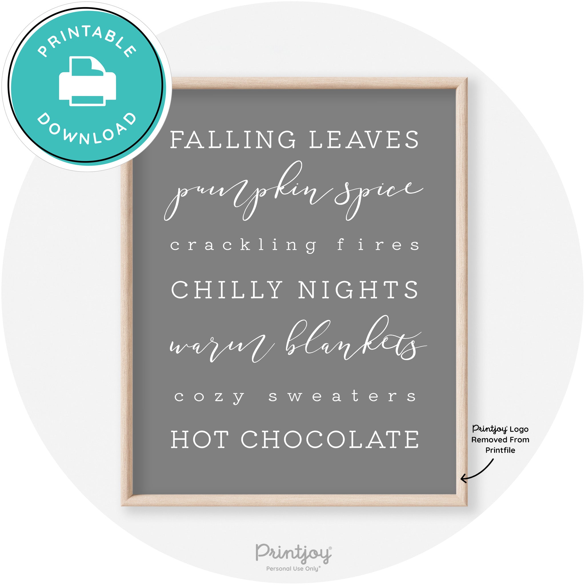 Fall Favorite Things Modern Transitional Decor Wall Art Printable