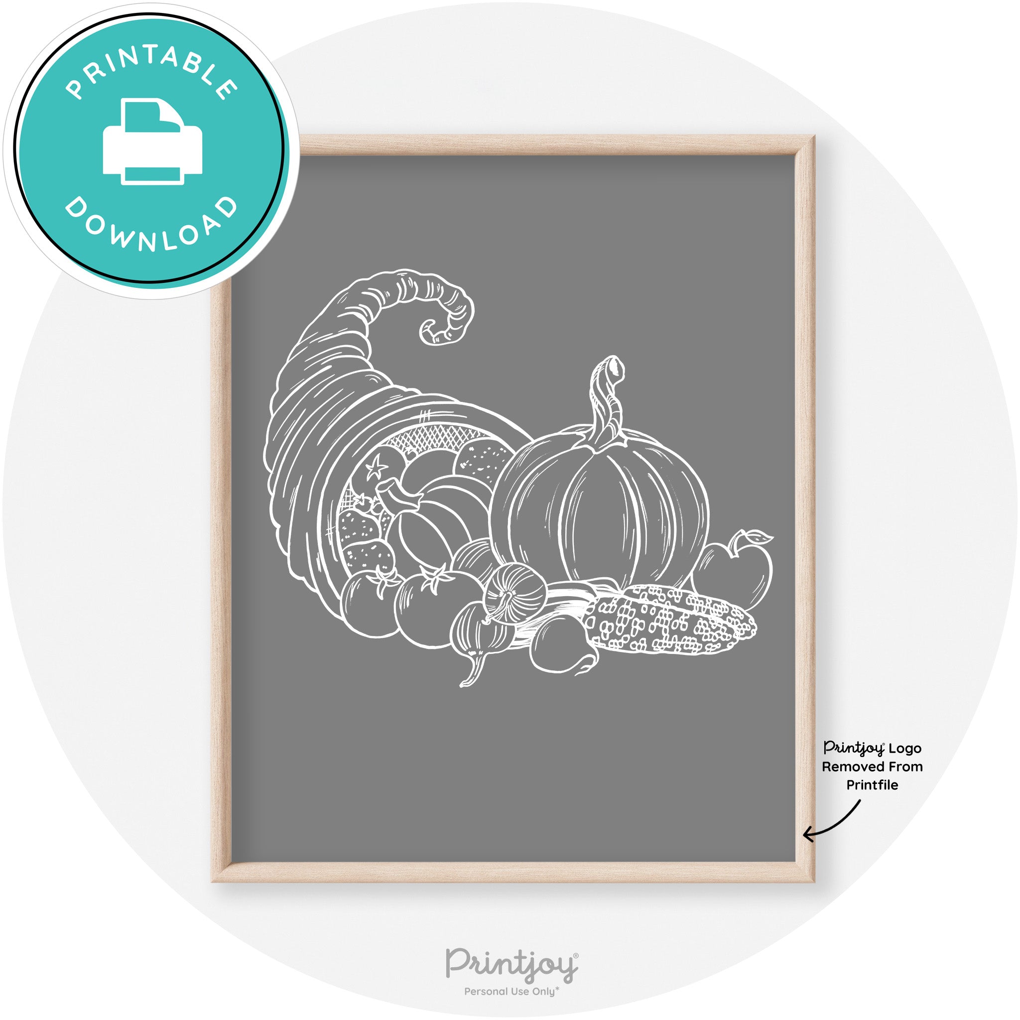 Cornucopia Drawing Thanksgiving Transitional Wall Art Free Printable