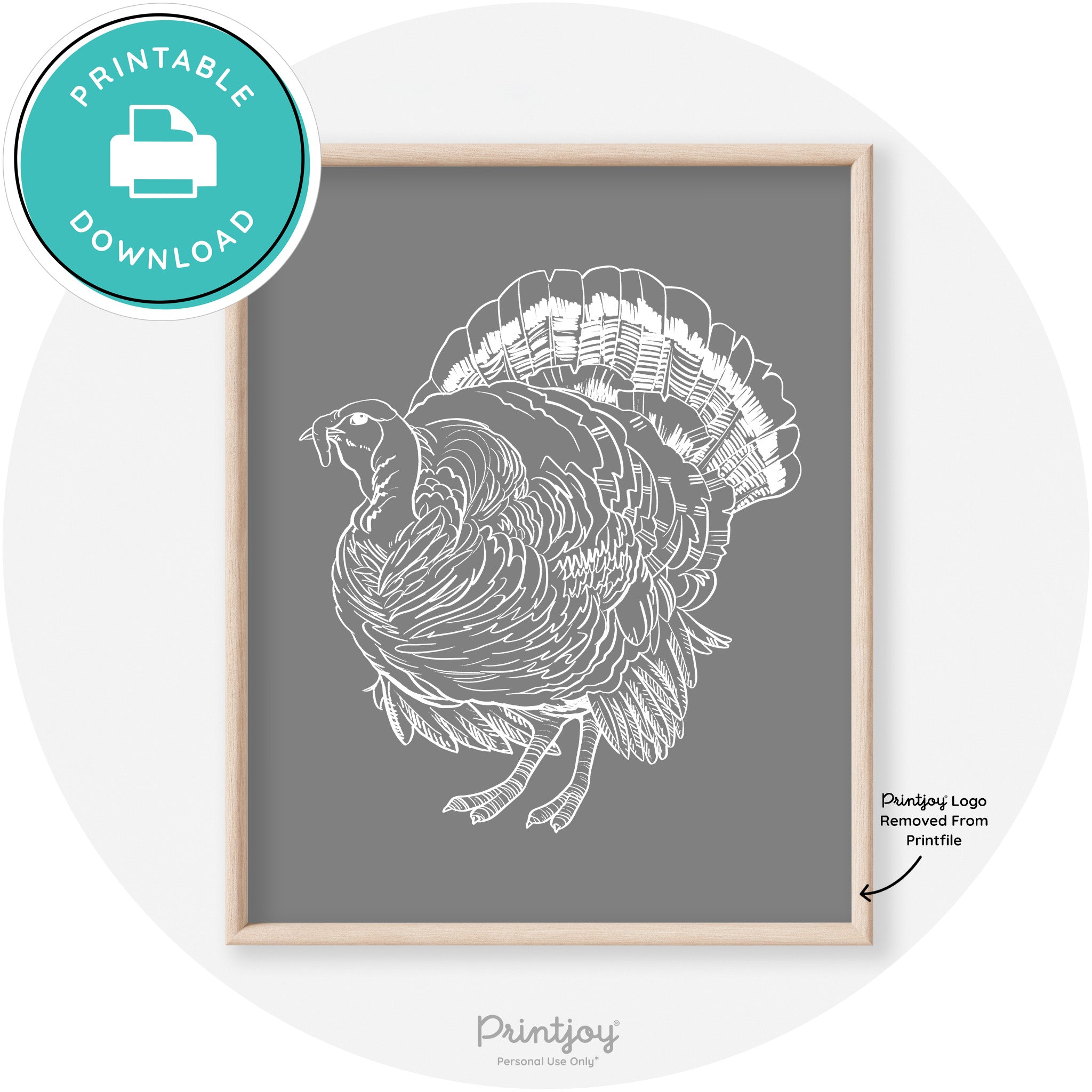 Turkey Drawing Thanksgiving Transitional Wall Art Decor Free Printable