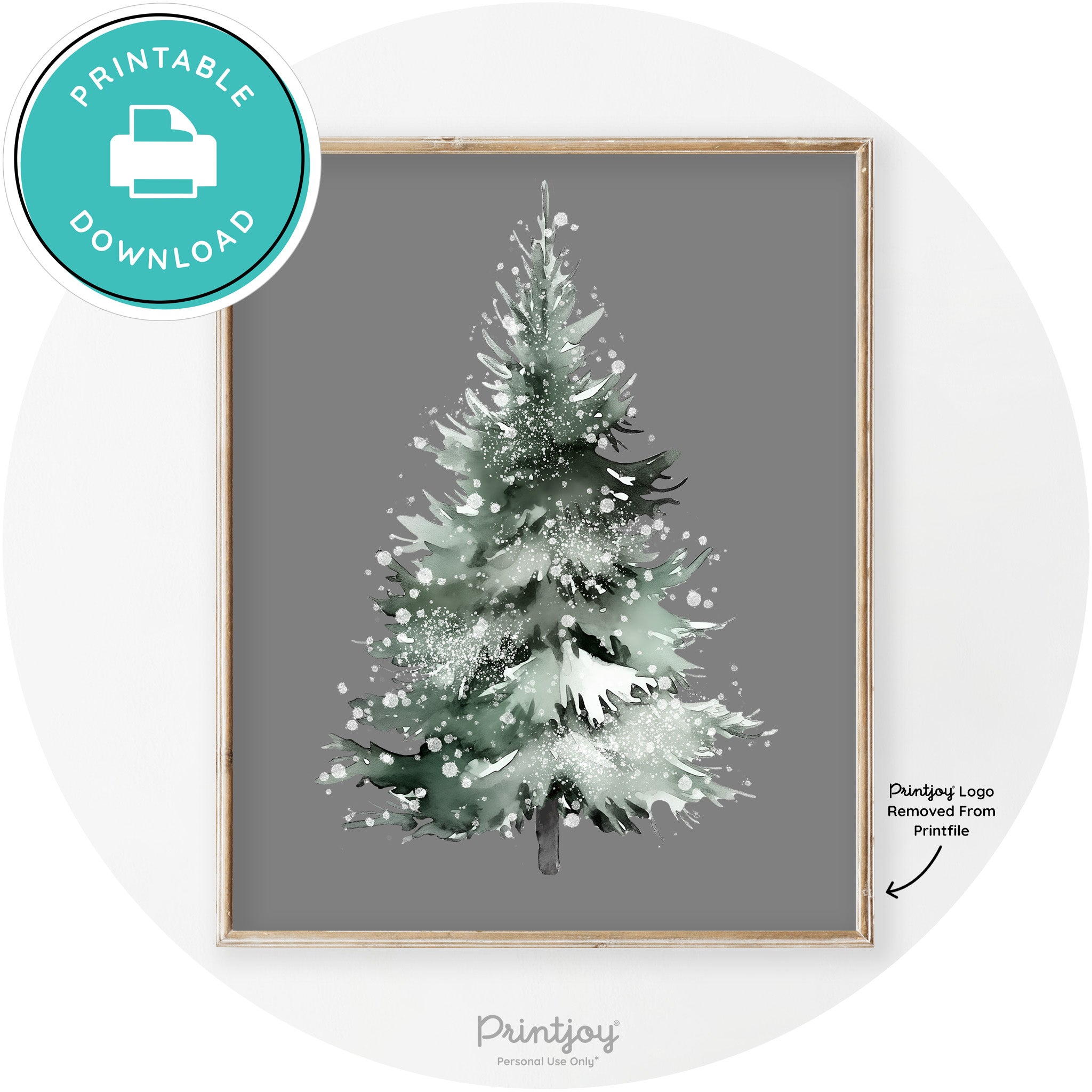 Snowy Christmas Tree Watercolor Transitional Wall Art Free Printable - Printjoy