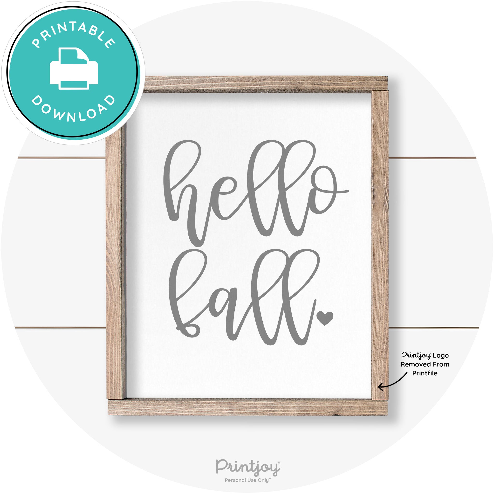 Hello Fall Heart Cute Cursive Farmhouse Wall Art Decor Free Printable