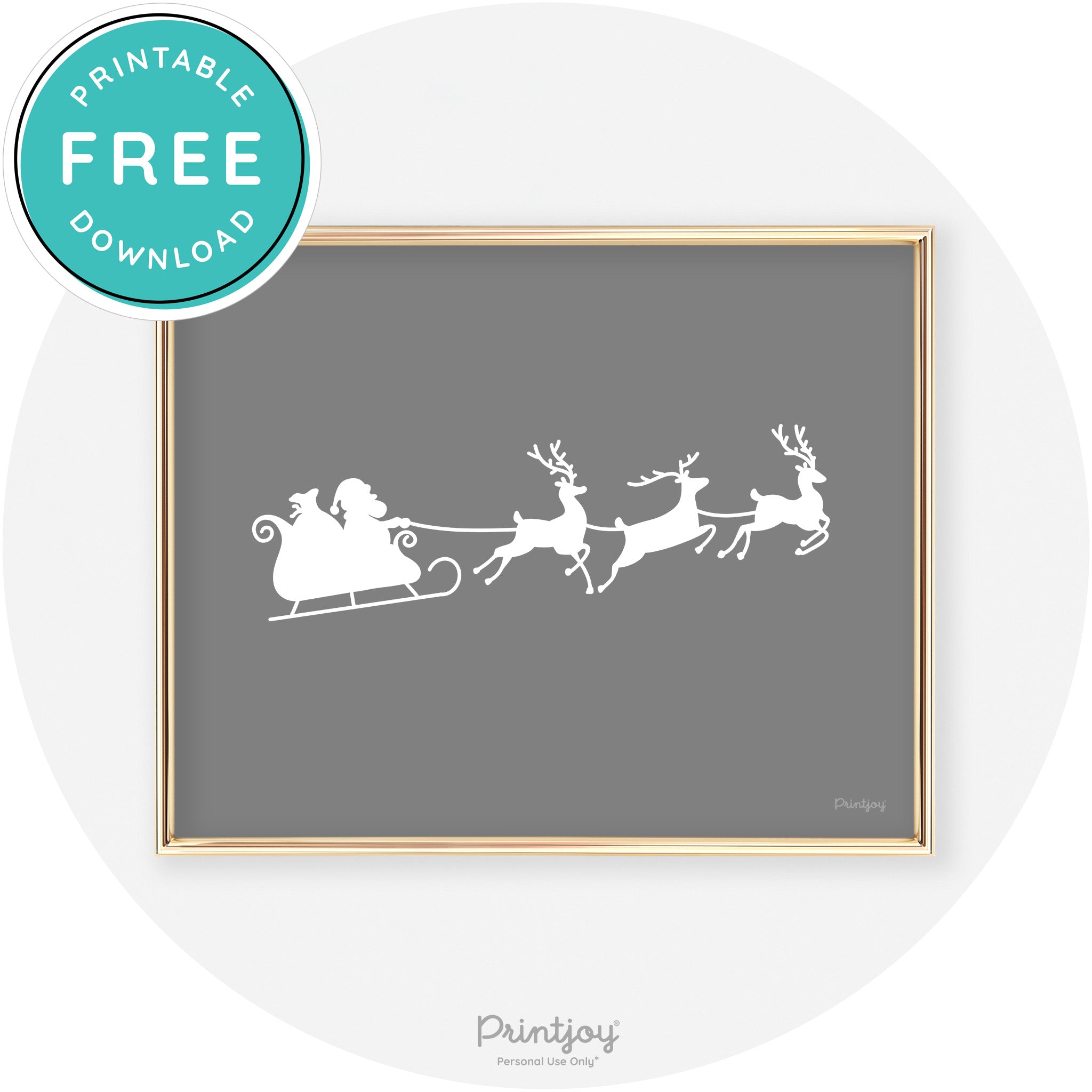 Santa Sleigh Reindeer Silhouette Cute Chic Wall Art Free Printable