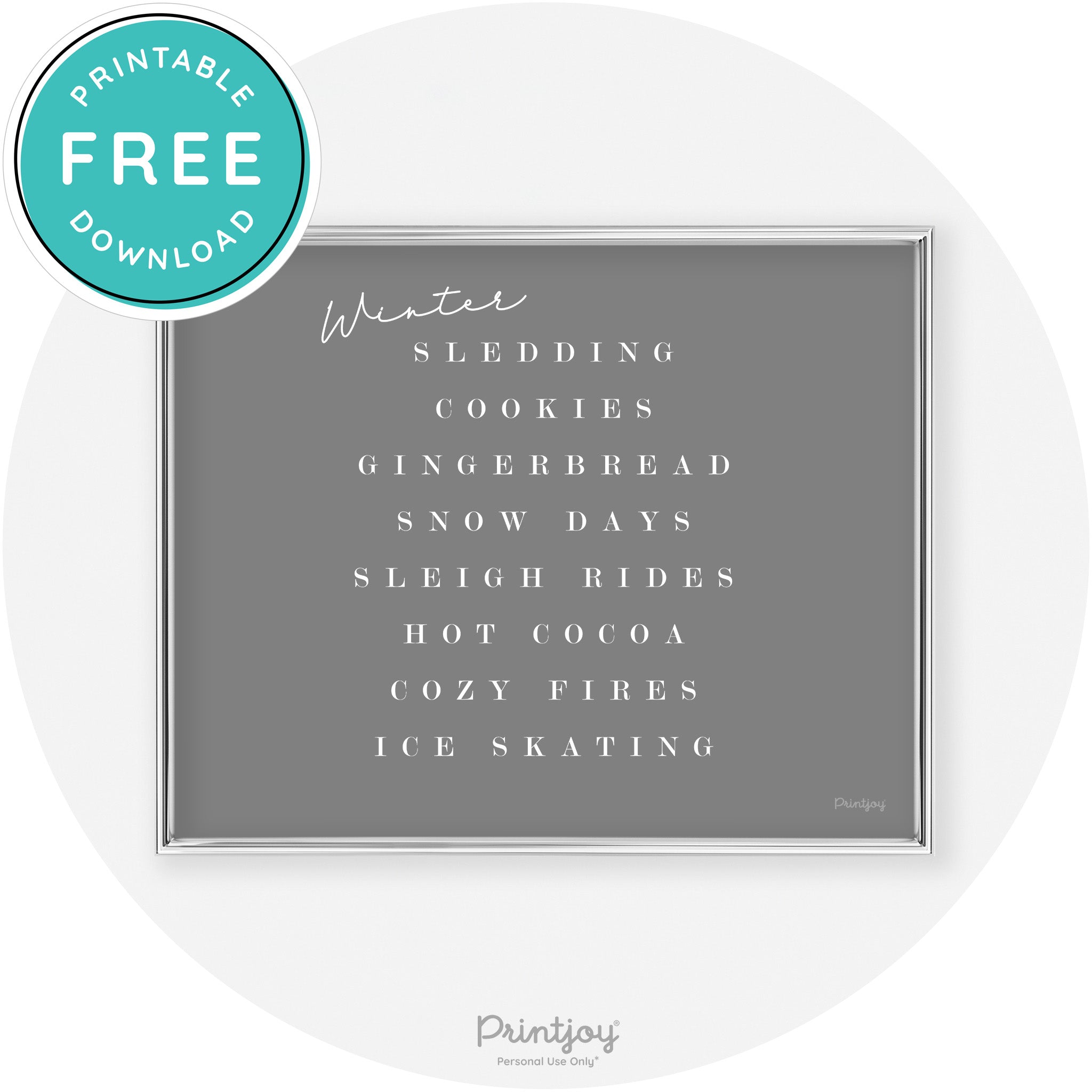Winter Favorite Things Modern Chic Wall Art Decor Free Printable