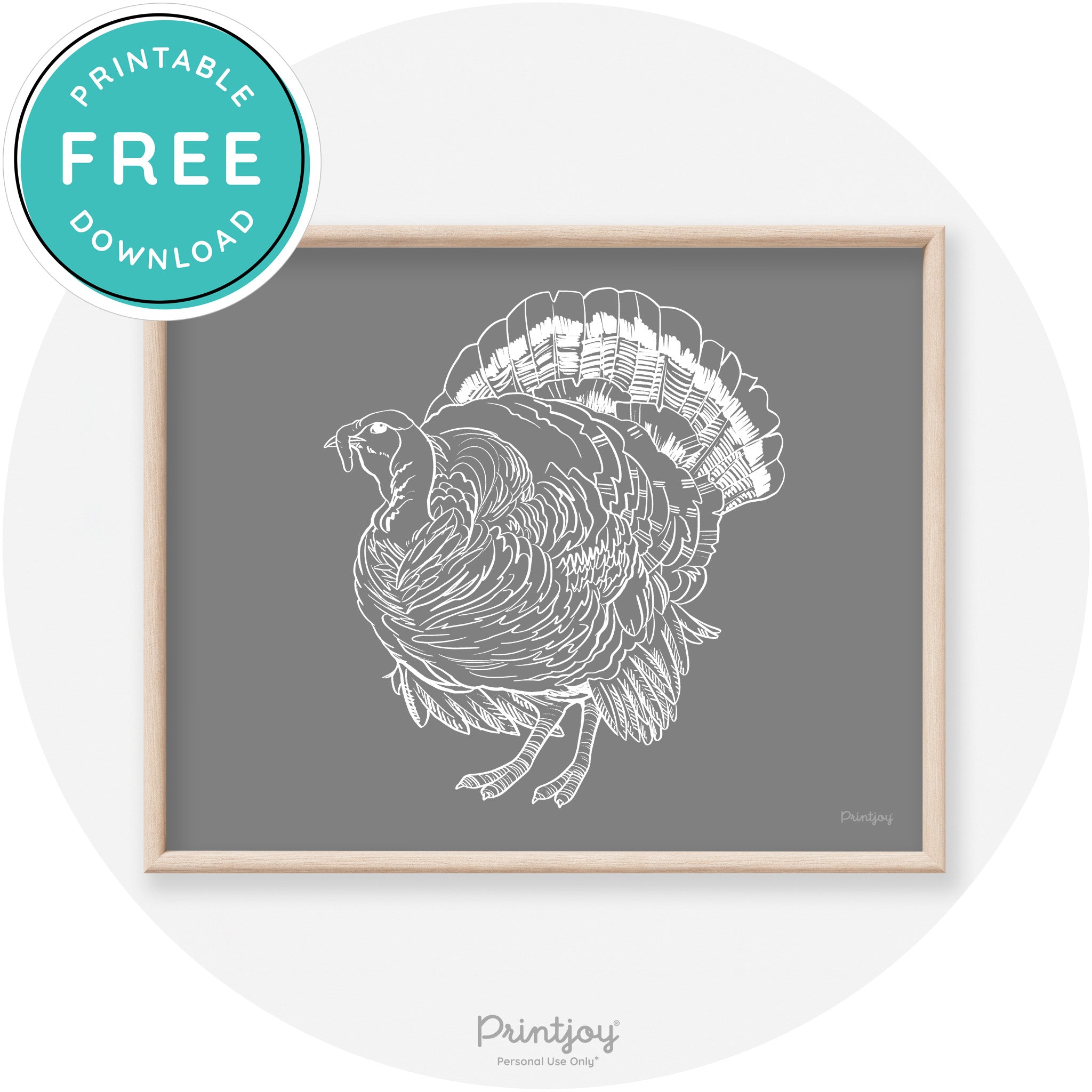 Turkey Drawing Thanksgiving Transitional Wall Art Decor Free Printable