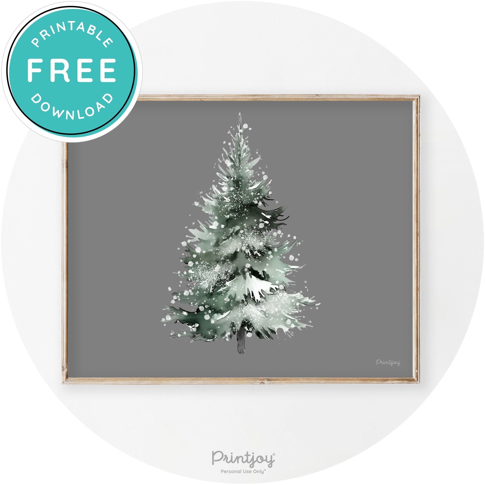 Snowy Christmas Tree Watercolor Transitional Wall Art Free Printable - Printjoy