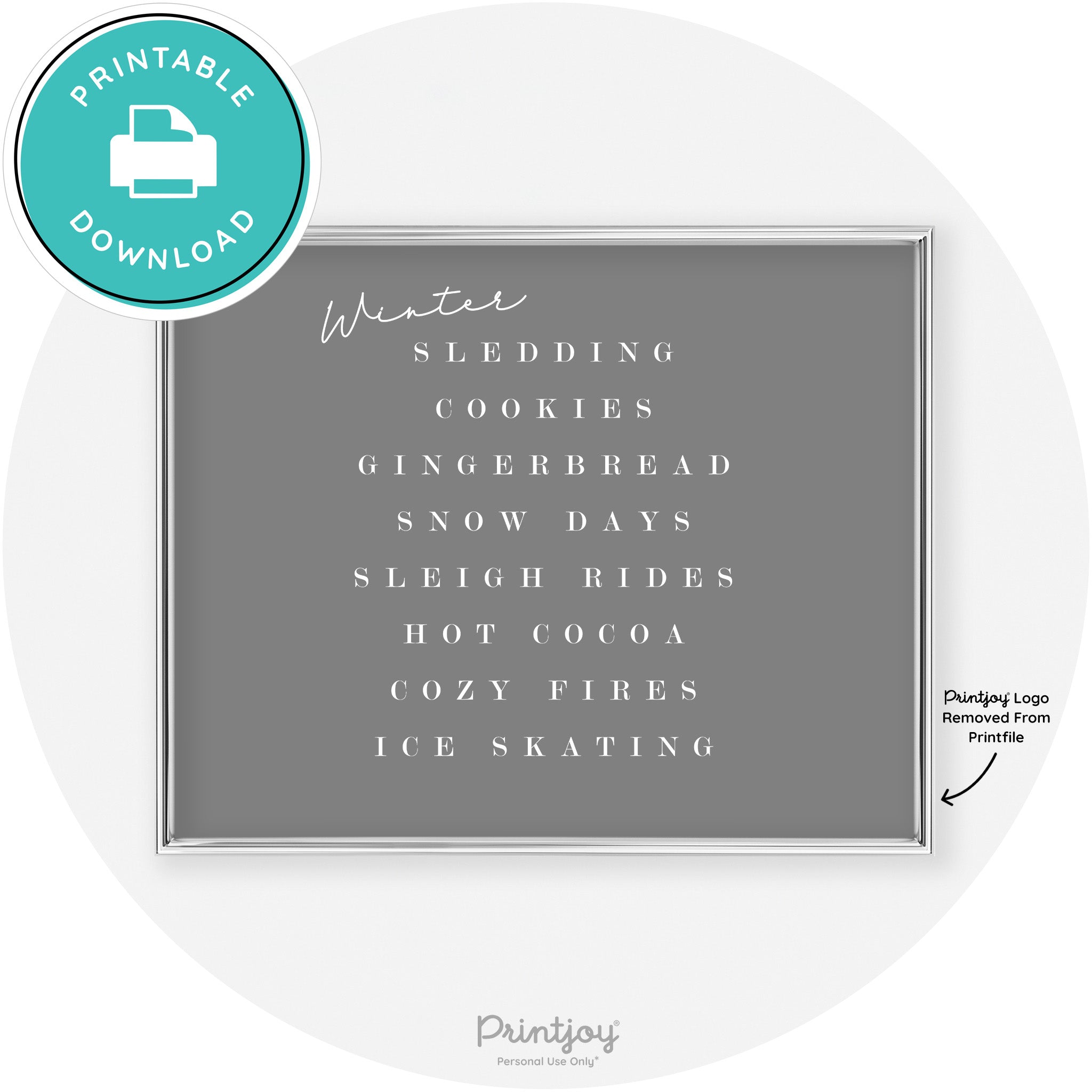 Winter Favorite Things Modern Chic Wall Art Decor Free Printable