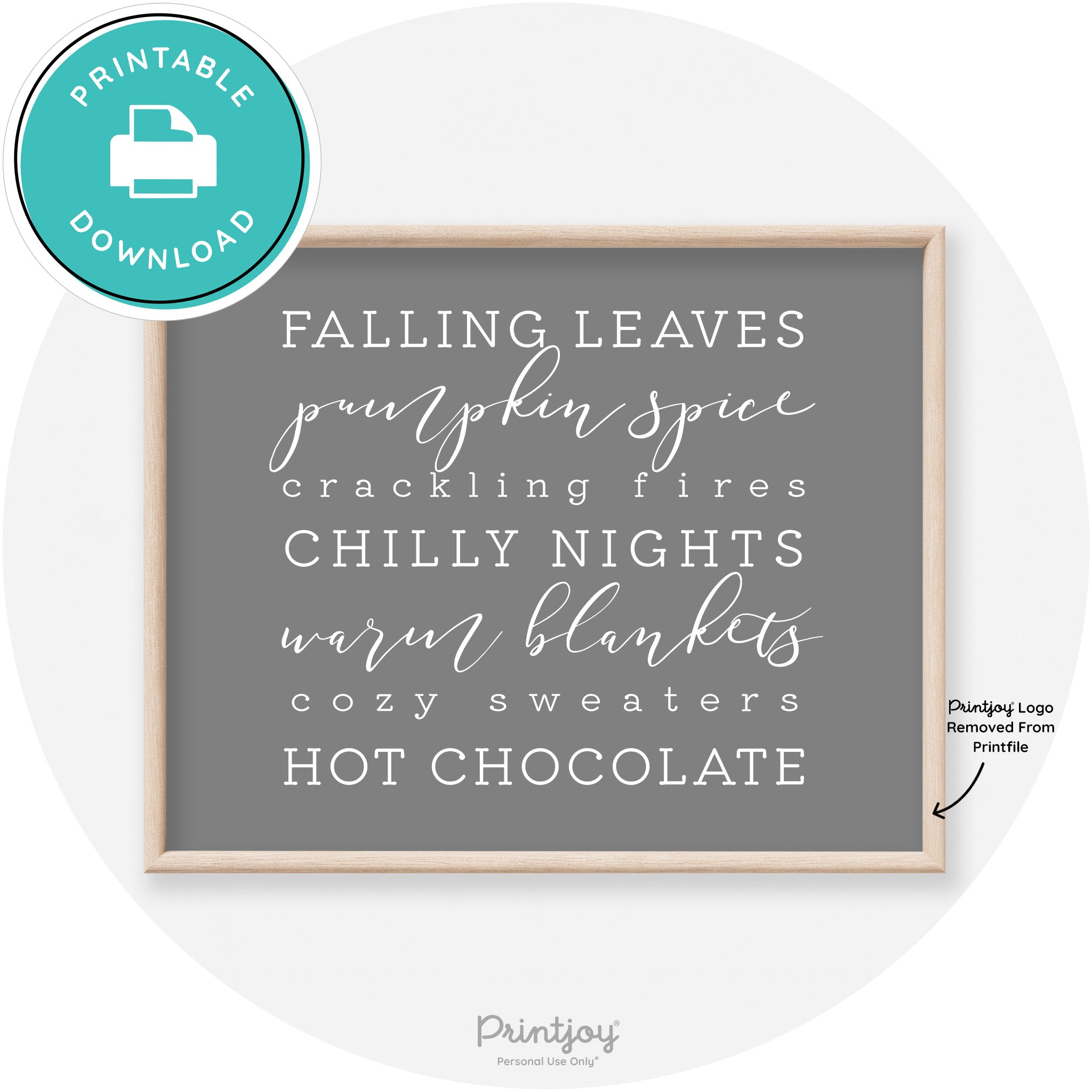 Fall Favorite Things Modern Transitional Decor Wall Art Printable