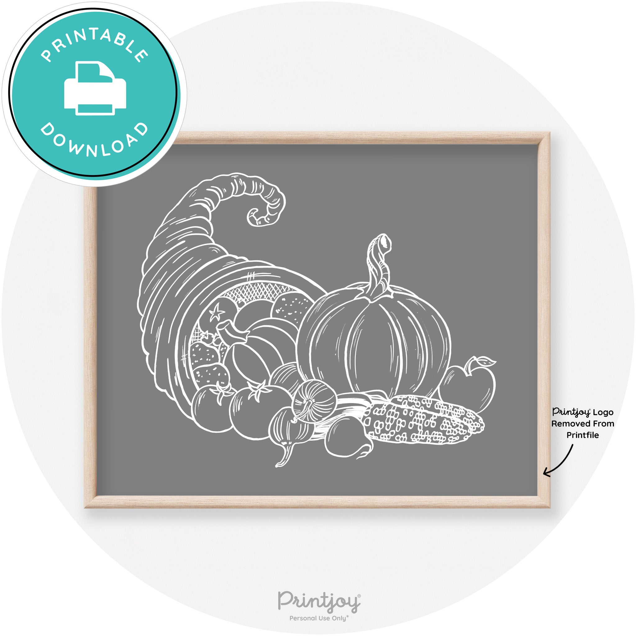 Cornucopia Drawing Thanksgiving Transitional Wall Art Free Printable