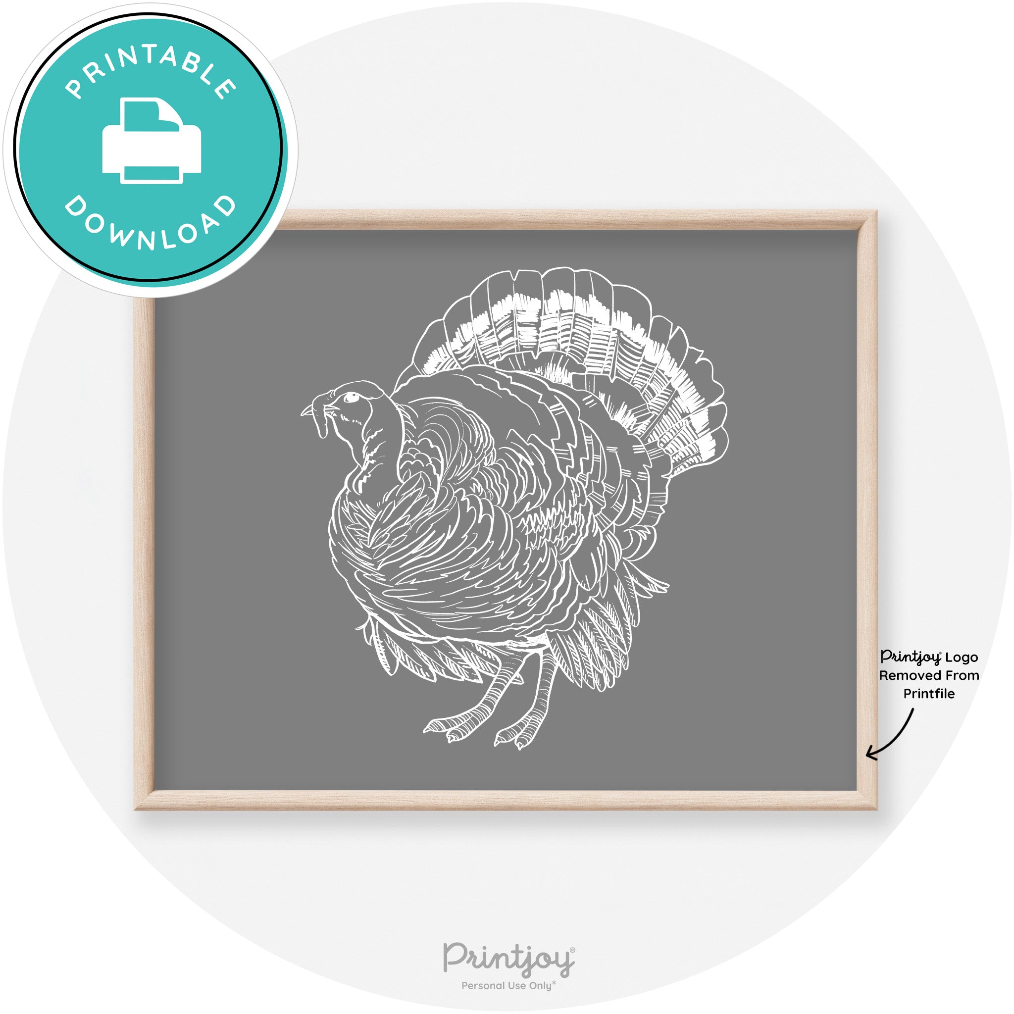Turkey Drawing Thanksgiving Transitional Wall Art Decor Free Printable