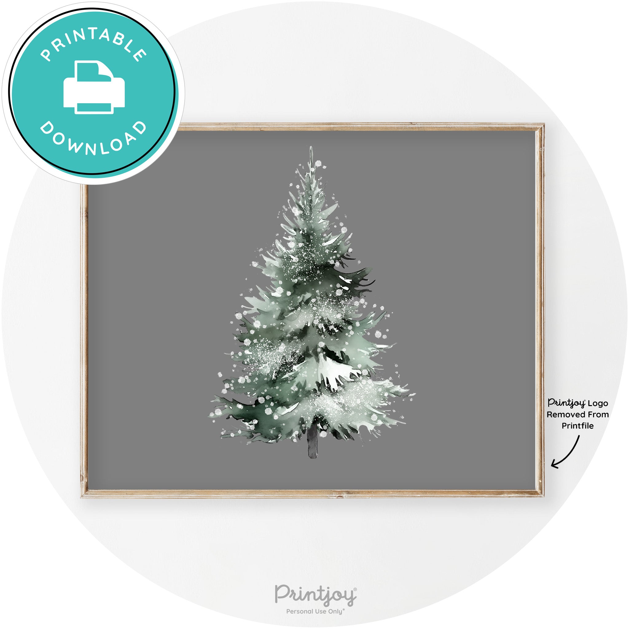 Snowy Christmas Tree Watercolor Transitional Wall Art Free Printable - Printjoy