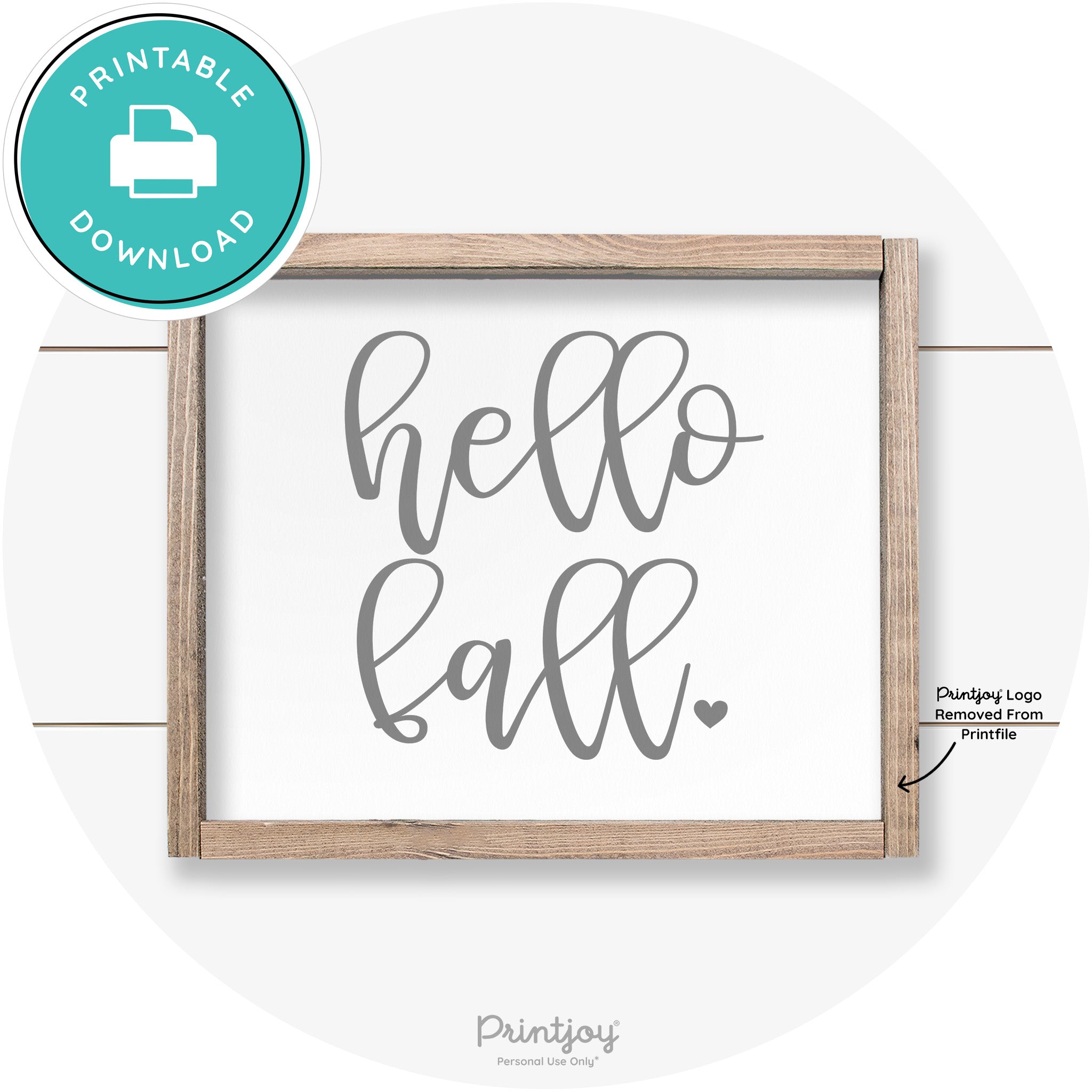 Hello Fall Heart Cute Cursive Farmhouse Wall Art Decor Free Printable