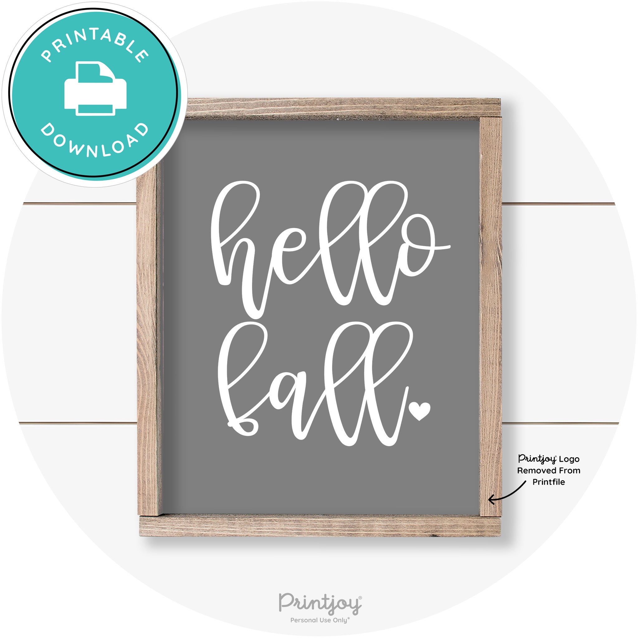 Hello Fall Heart Cute Cursive Farmhouse Wall Art Decor Free Printable