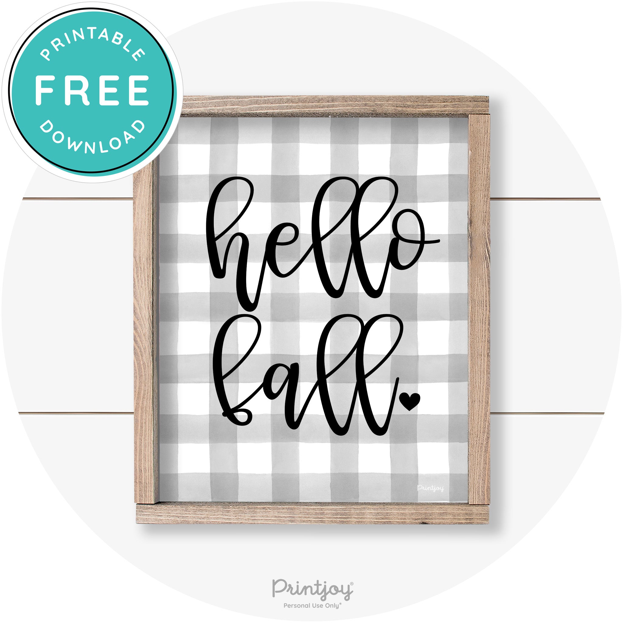 Hello Fall Heart Cute Cursive Farmhouse Wall Art Decor Free Printable