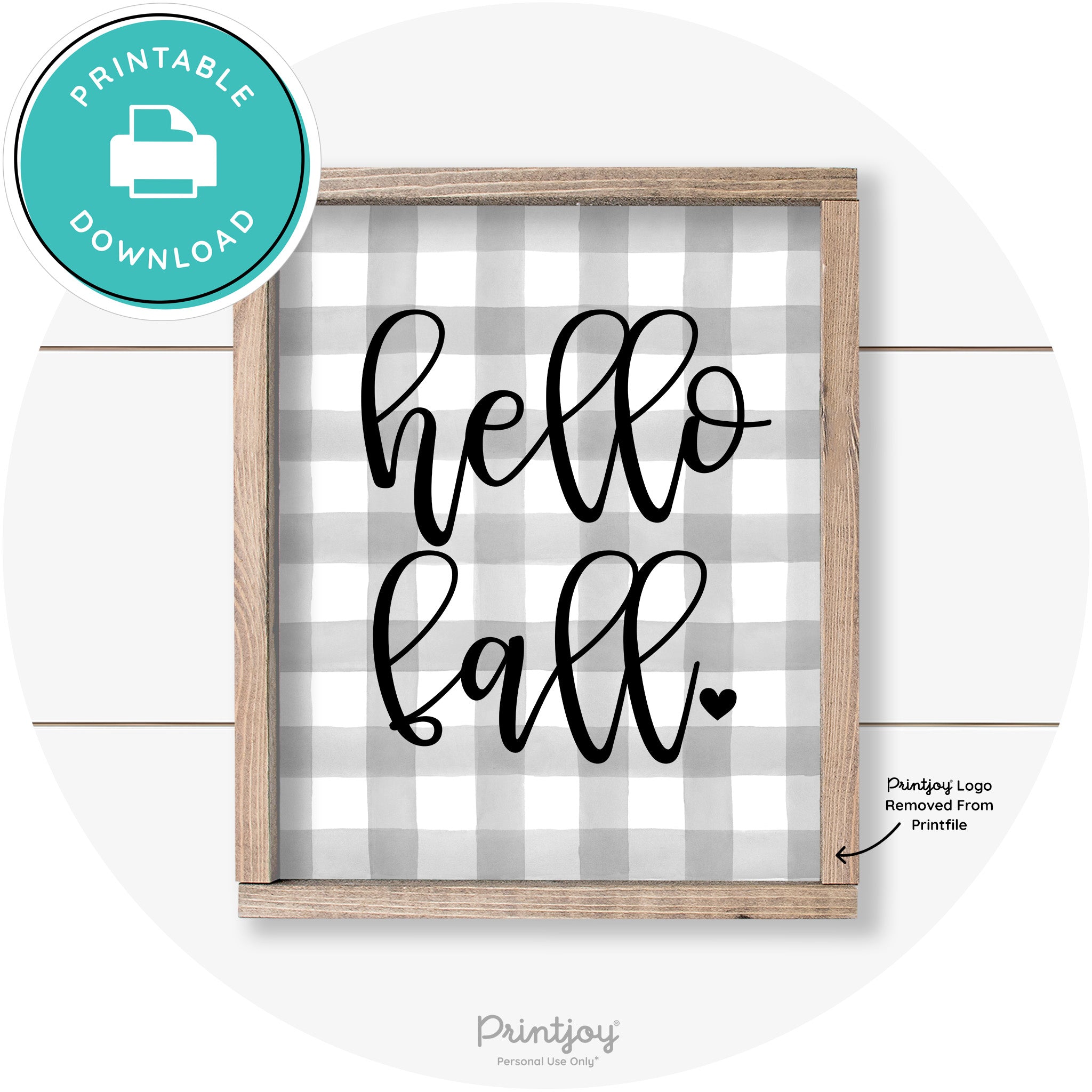 Hello Fall Heart Cute Cursive Farmhouse Wall Art Decor Free Printable