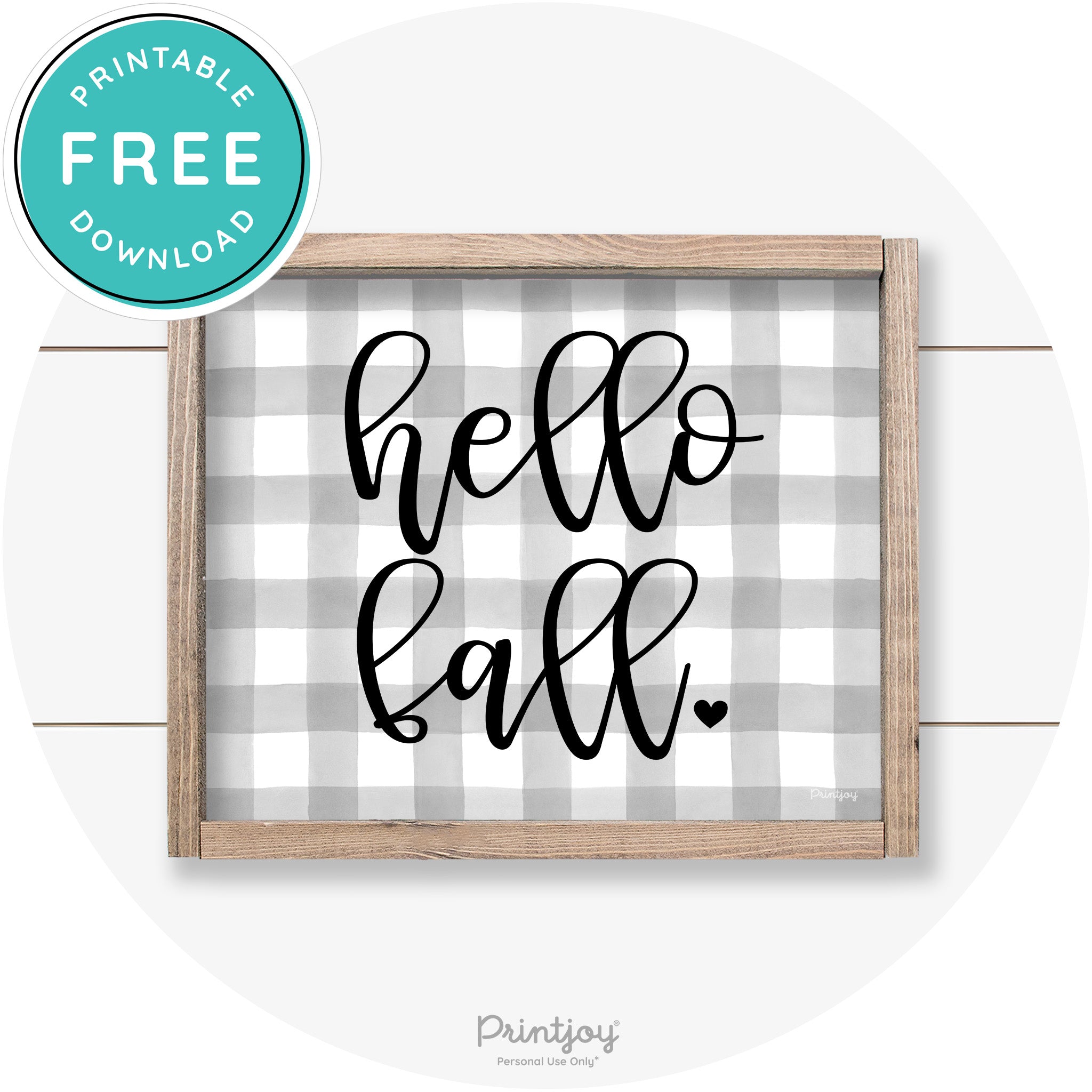Hello Fall Heart Cute Cursive Farmhouse Wall Art Decor Free Printable