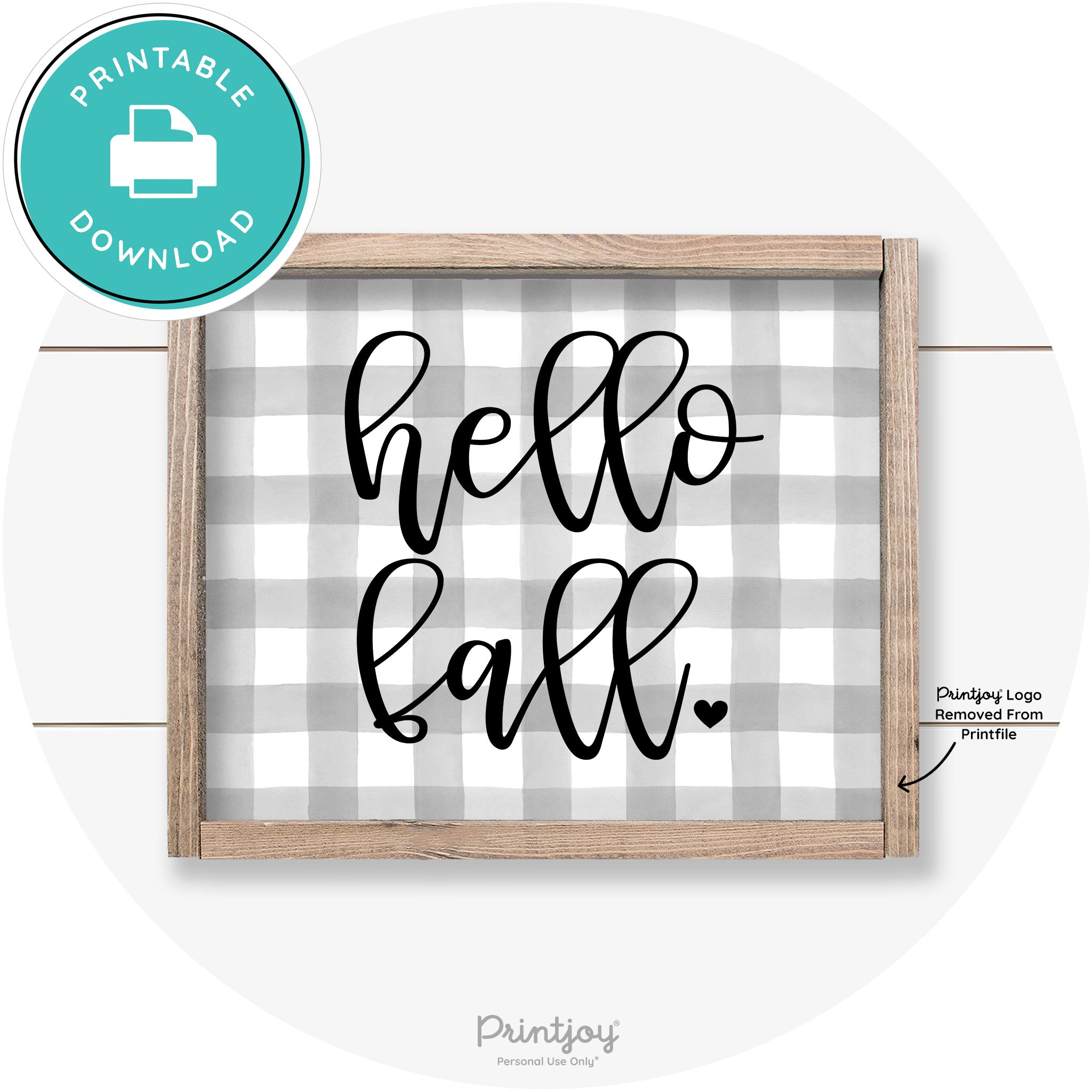 Hello Fall Heart Cute Cursive Farmhouse Wall Art Decor Free Printable