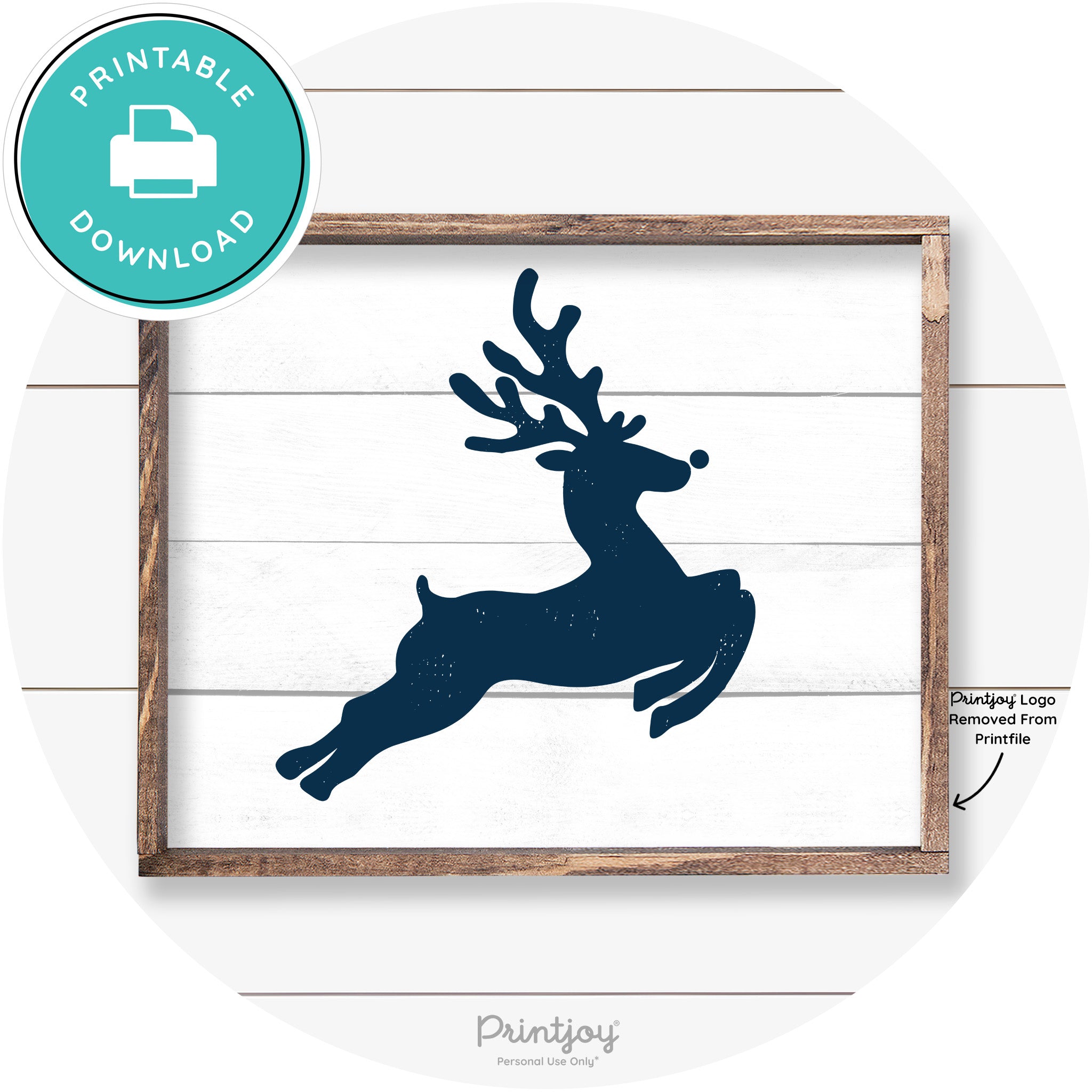 Flying Reindeer Silhouette Christmas Farmhouse Wall Art Free Printable - Printjoy