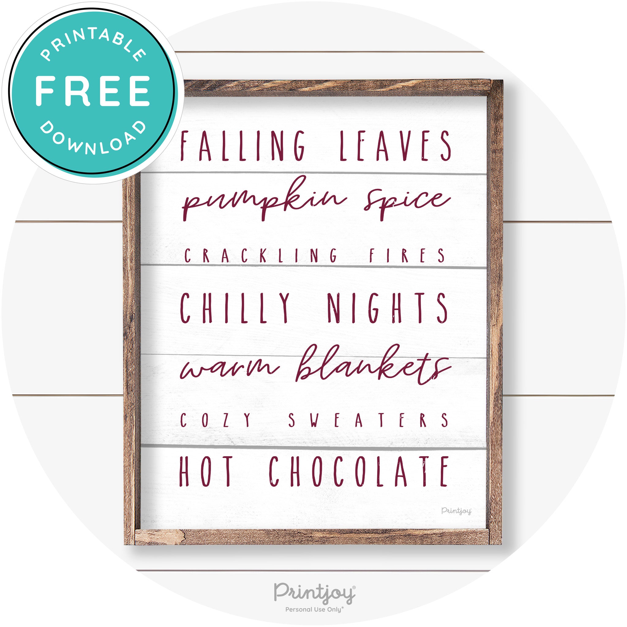 Fall Favorite Things Cute Farmhouse Autumn Wall Art Free Printable - Printjoy