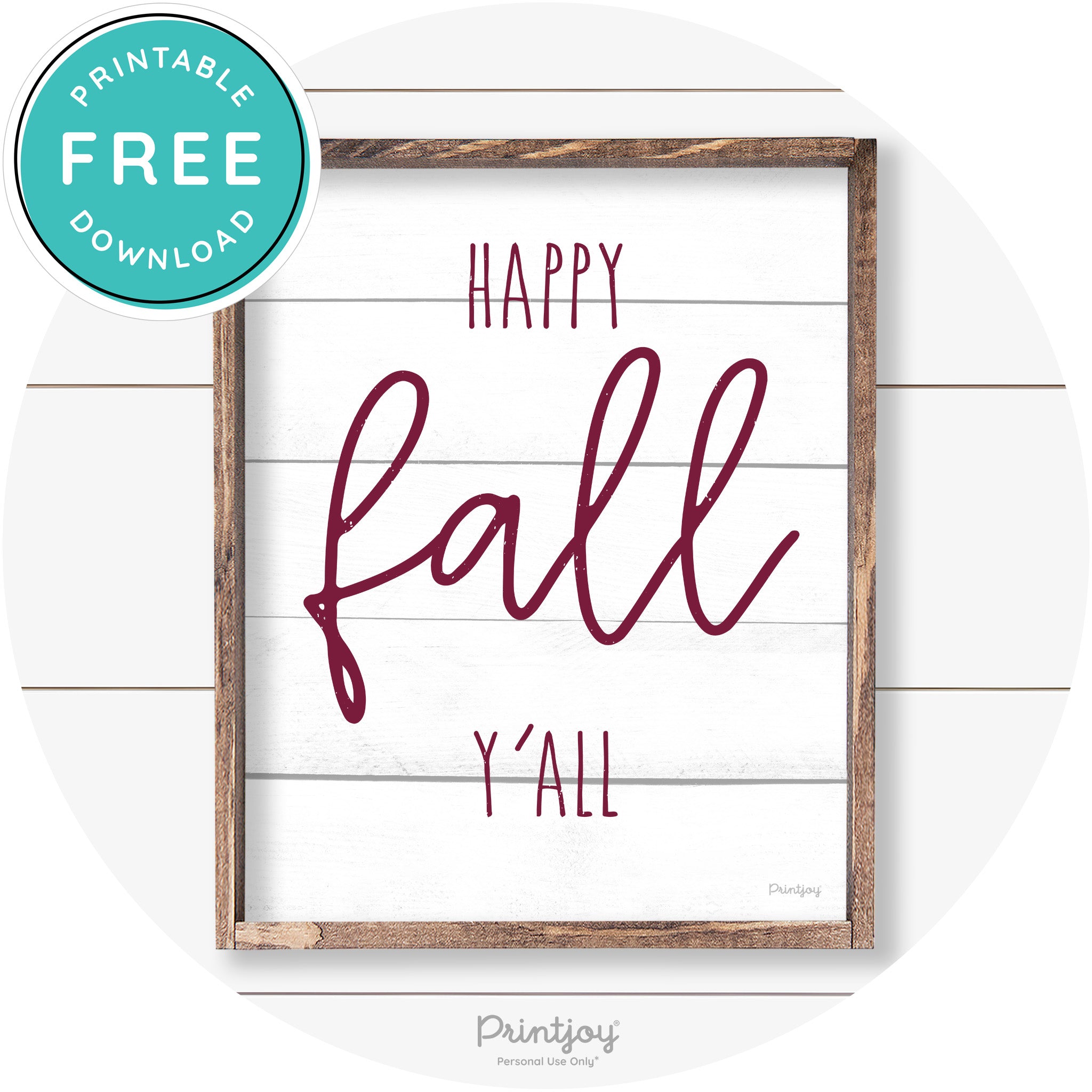 Happy Fall Y'all Cute Farmhouse Autumn Wall Art Decor Free Printable - Printjoy