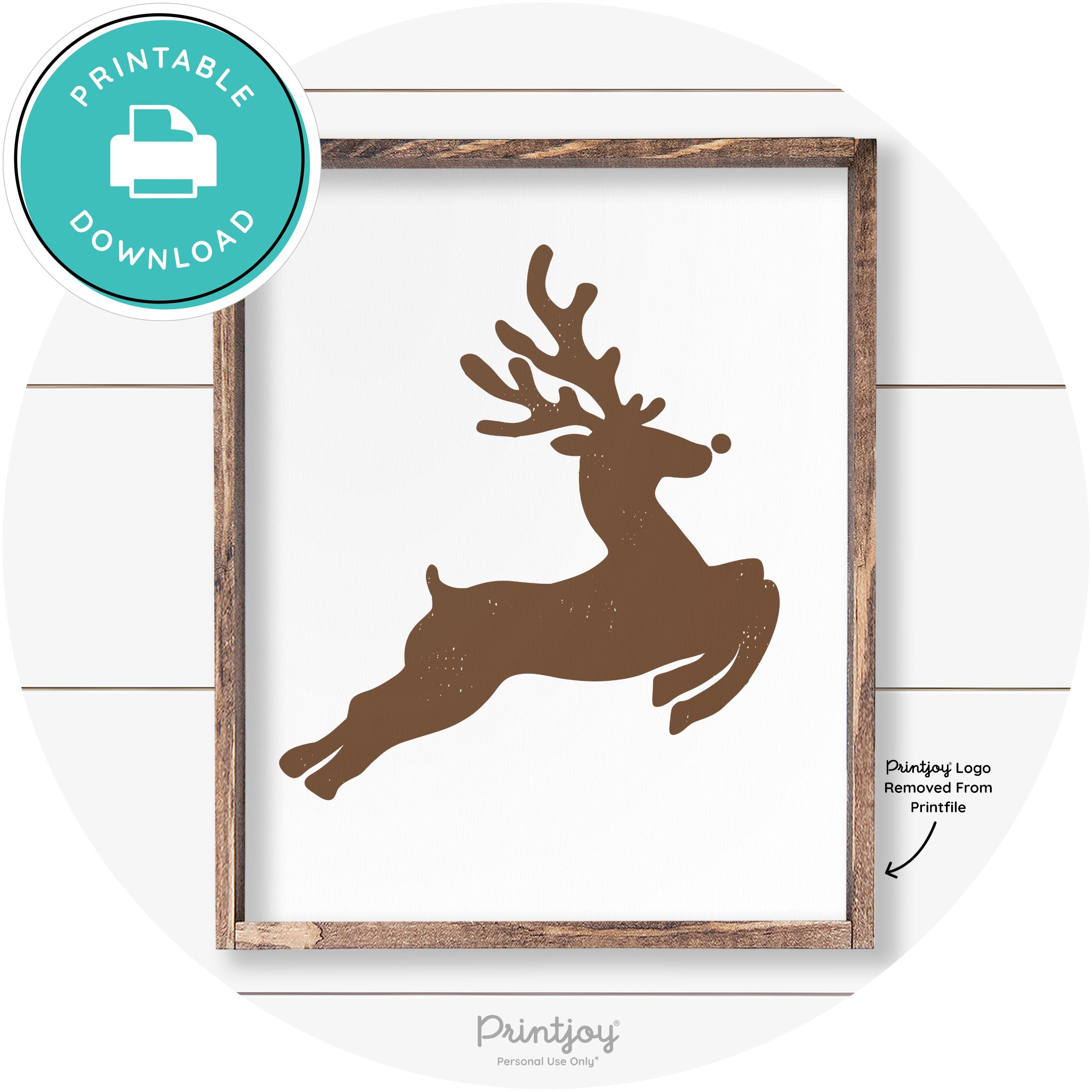 Flying Reindeer Silhouette Christmas Farmhouse Wall Art Free Printable - Printjoy