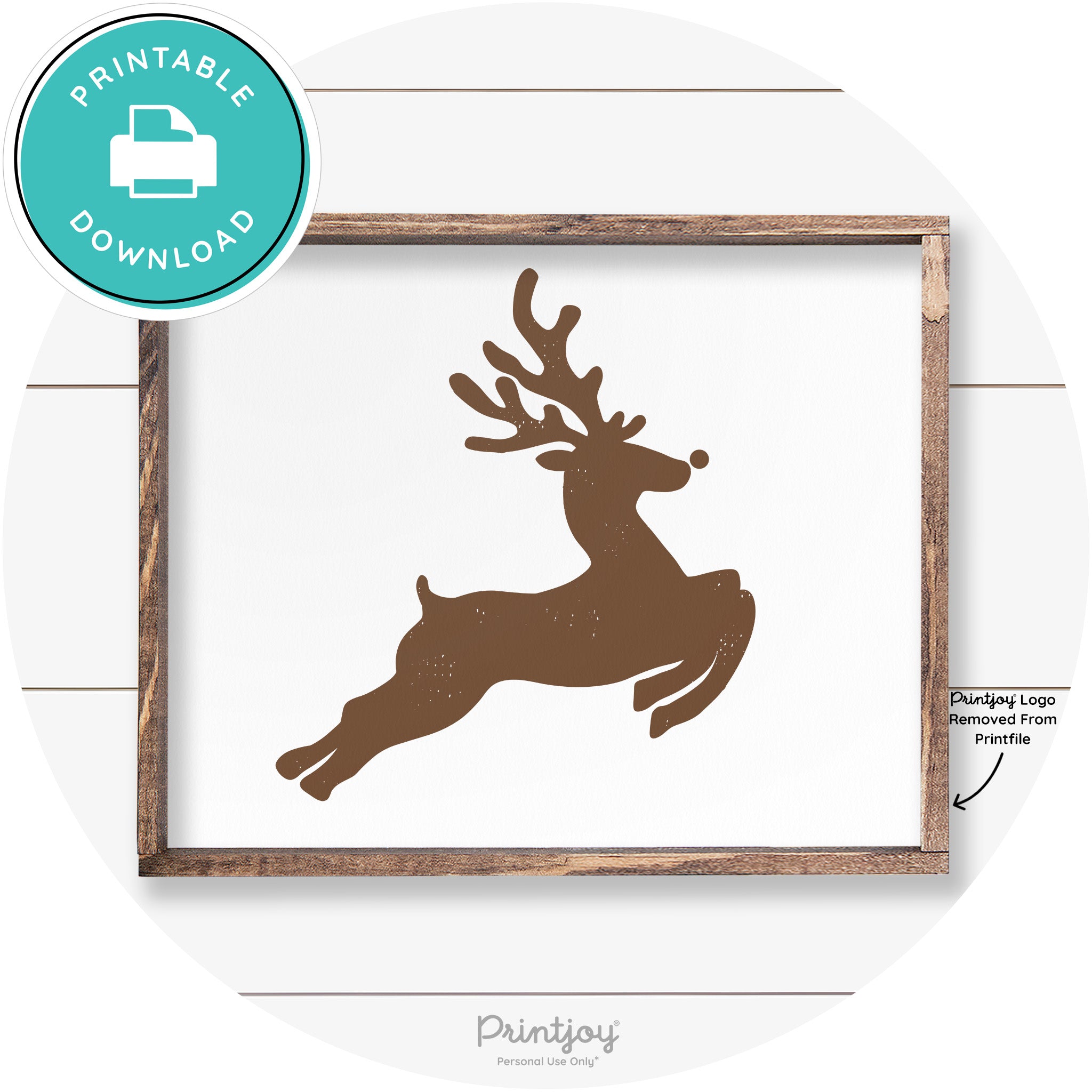 Flying Reindeer Silhouette Christmas Farmhouse Wall Art Free Printable - Printjoy