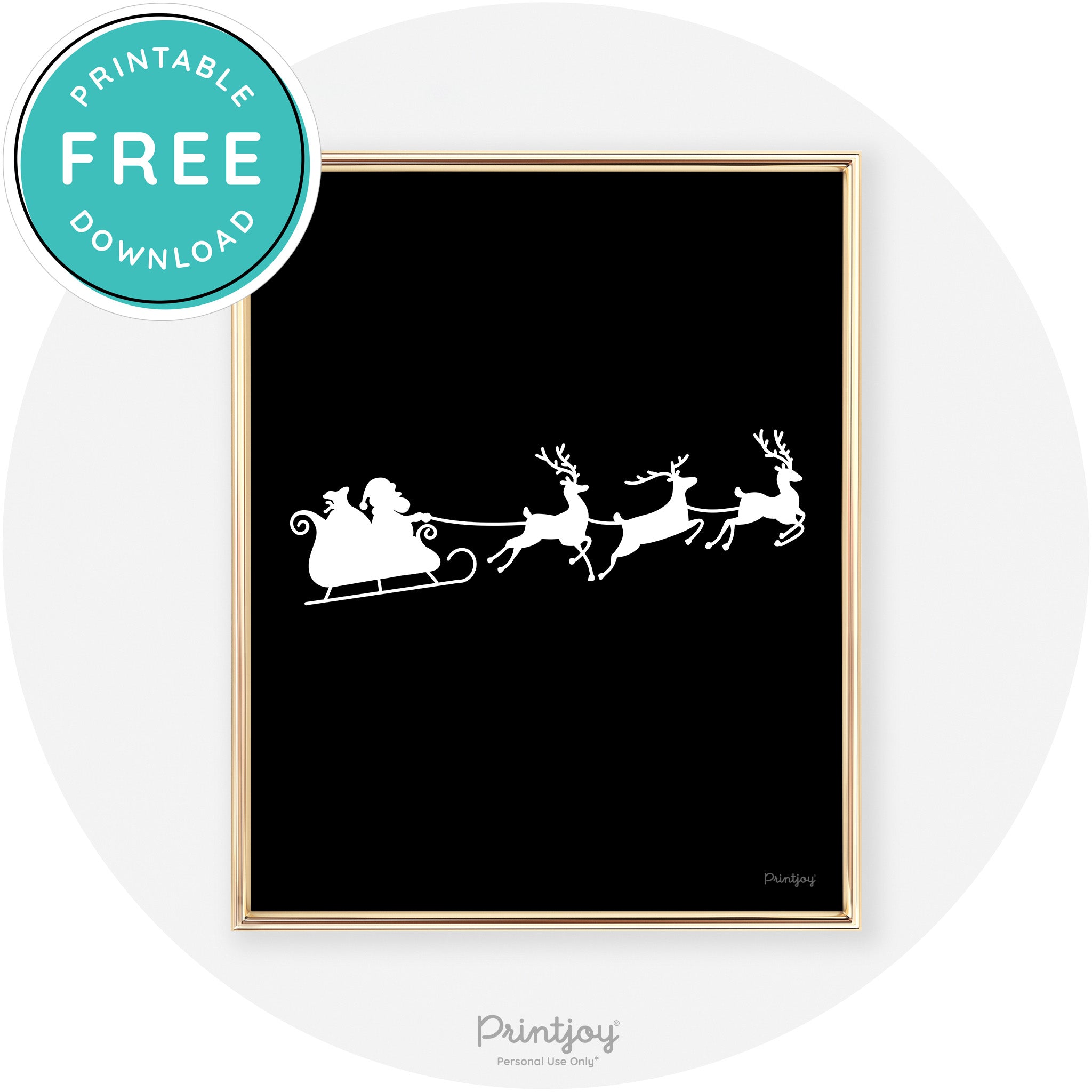 Santa Sleigh Reindeer Silhouette Cute Chic Wall Art Free Printable