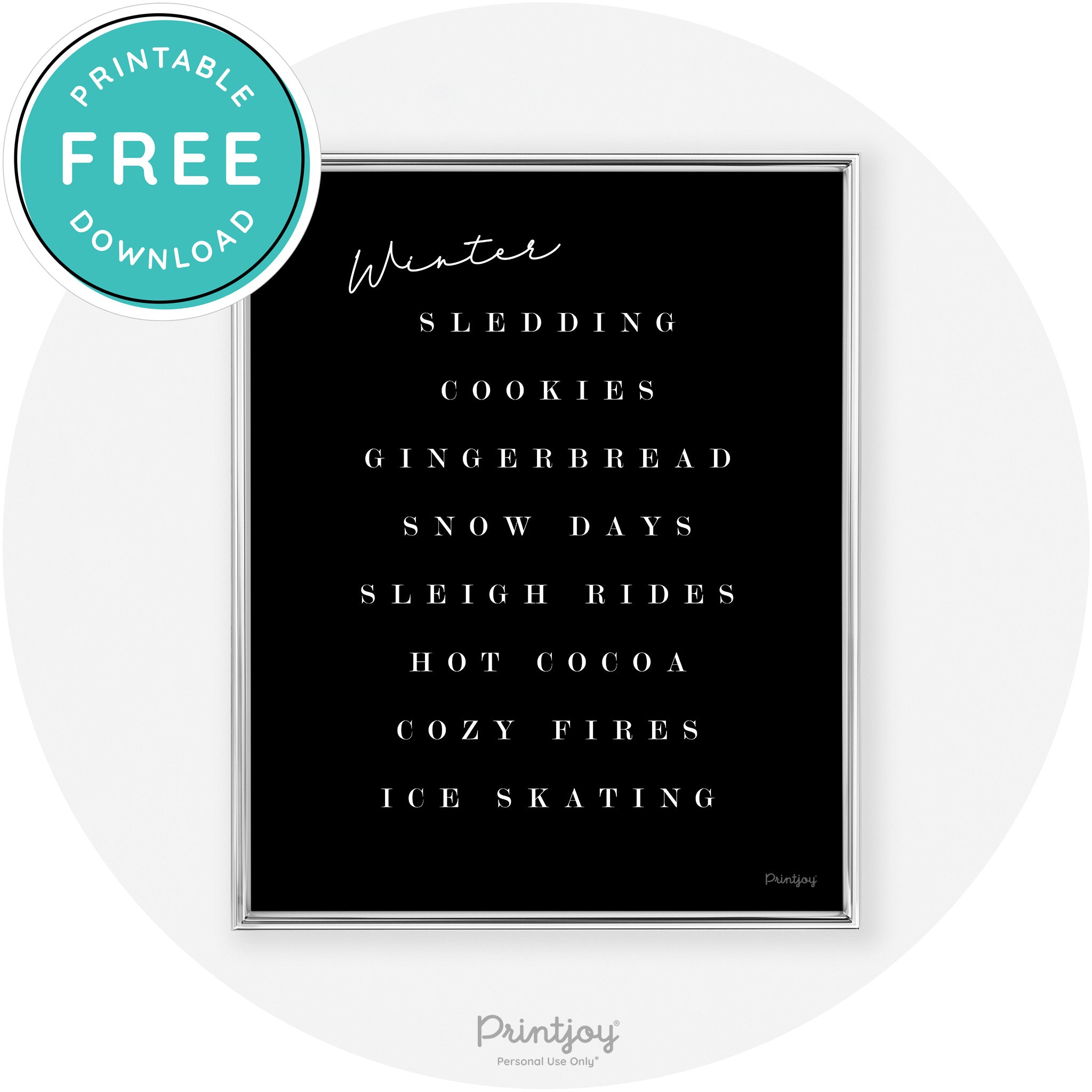 Winter Favorite Things Modern Chic Wall Art Decor Free Printable