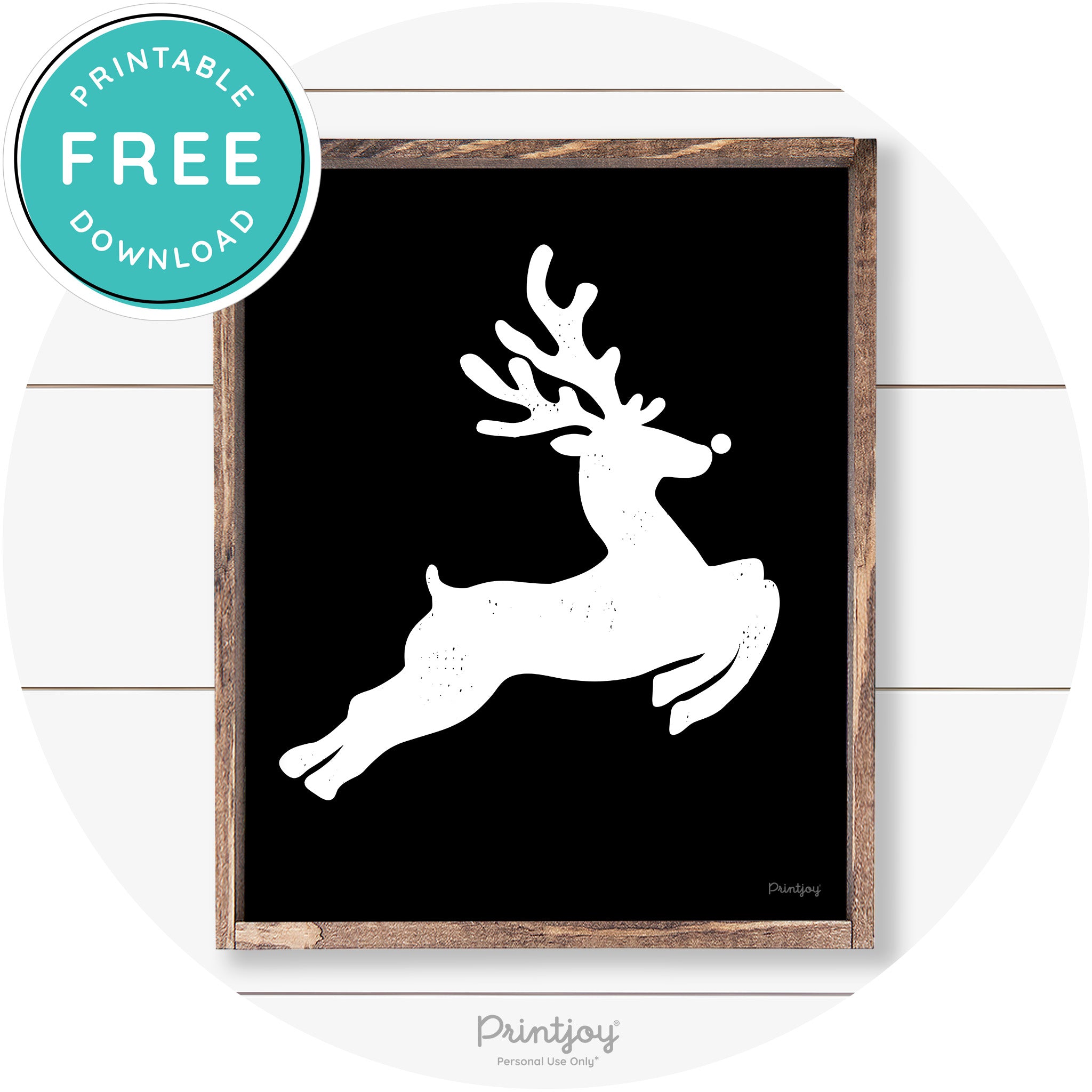 Flying Reindeer Silhouette Christmas Farmhouse Wall Art Free Printable - Printjoy