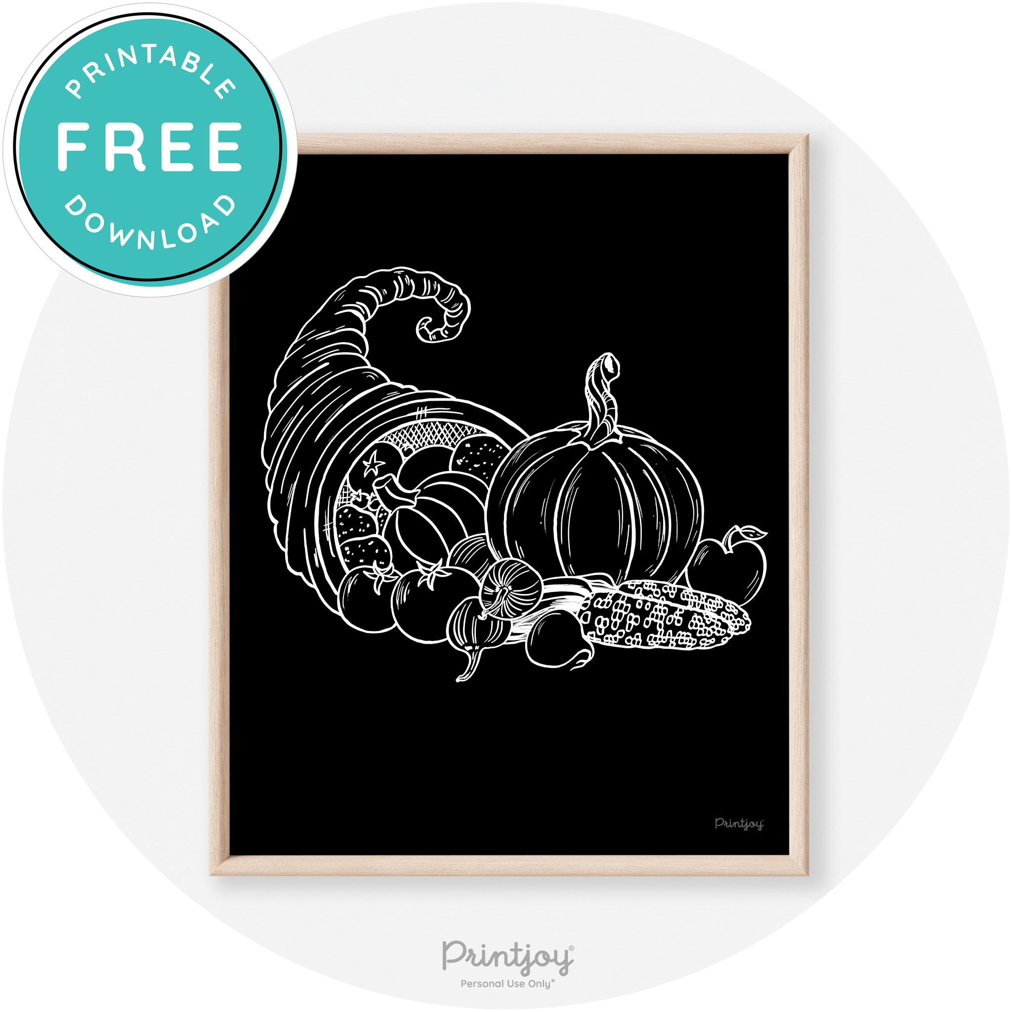 Cornucopia Drawing Thanksgiving Transitional Wall Art Free Printable