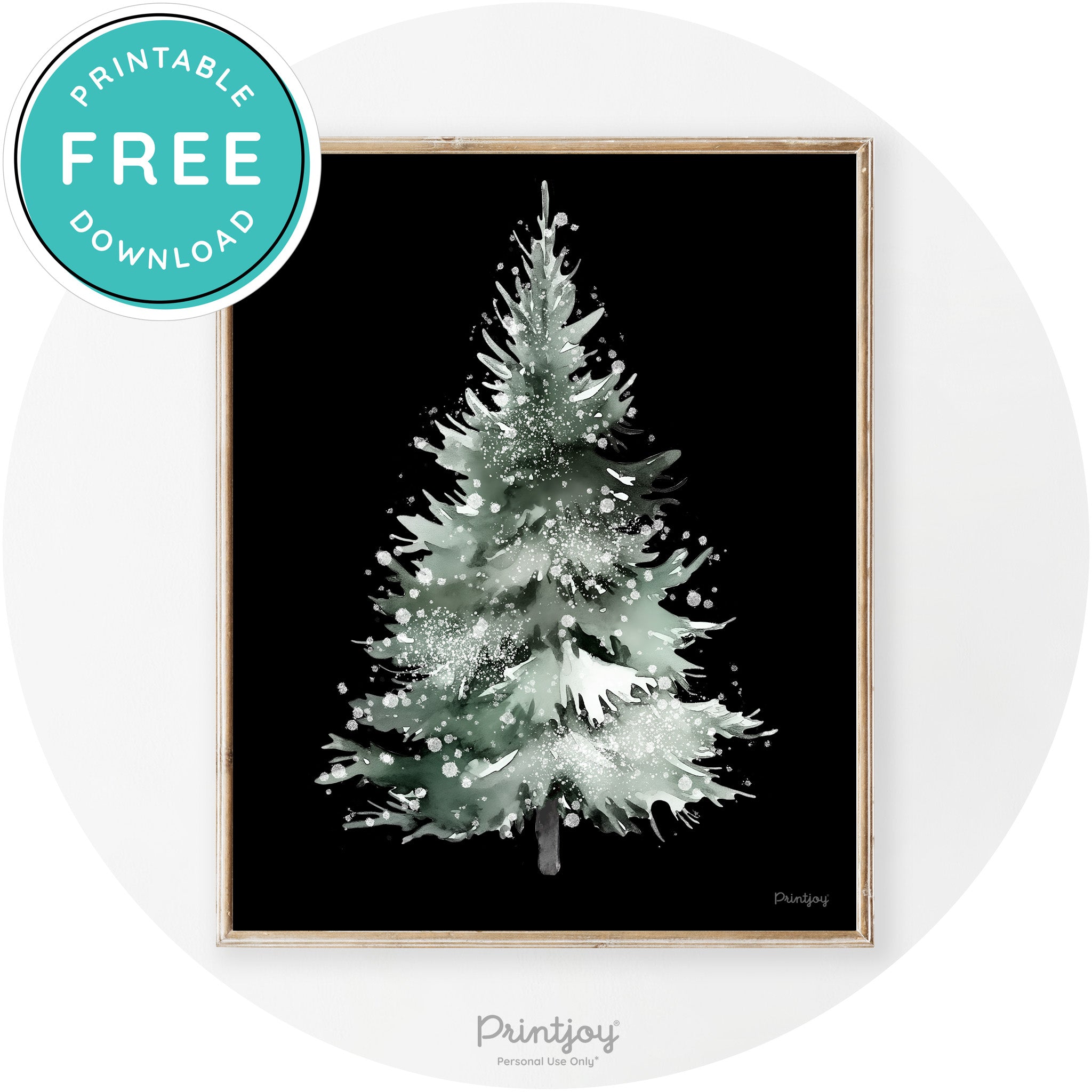 Snowy Christmas Tree Watercolor Transitional Wall Art Free Printable - Printjoy