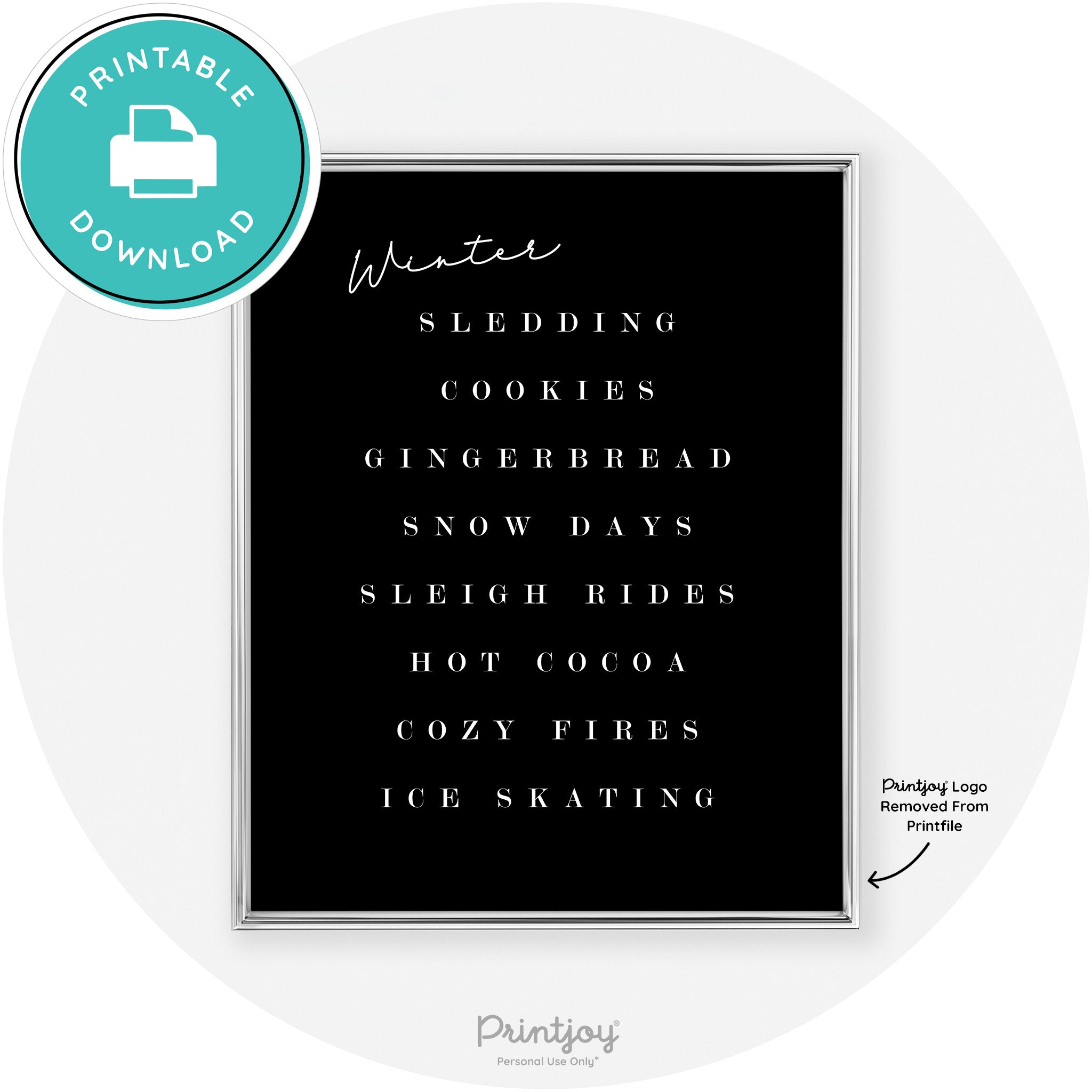 Winter Favorite Things Modern Chic Wall Art Decor Free Printable