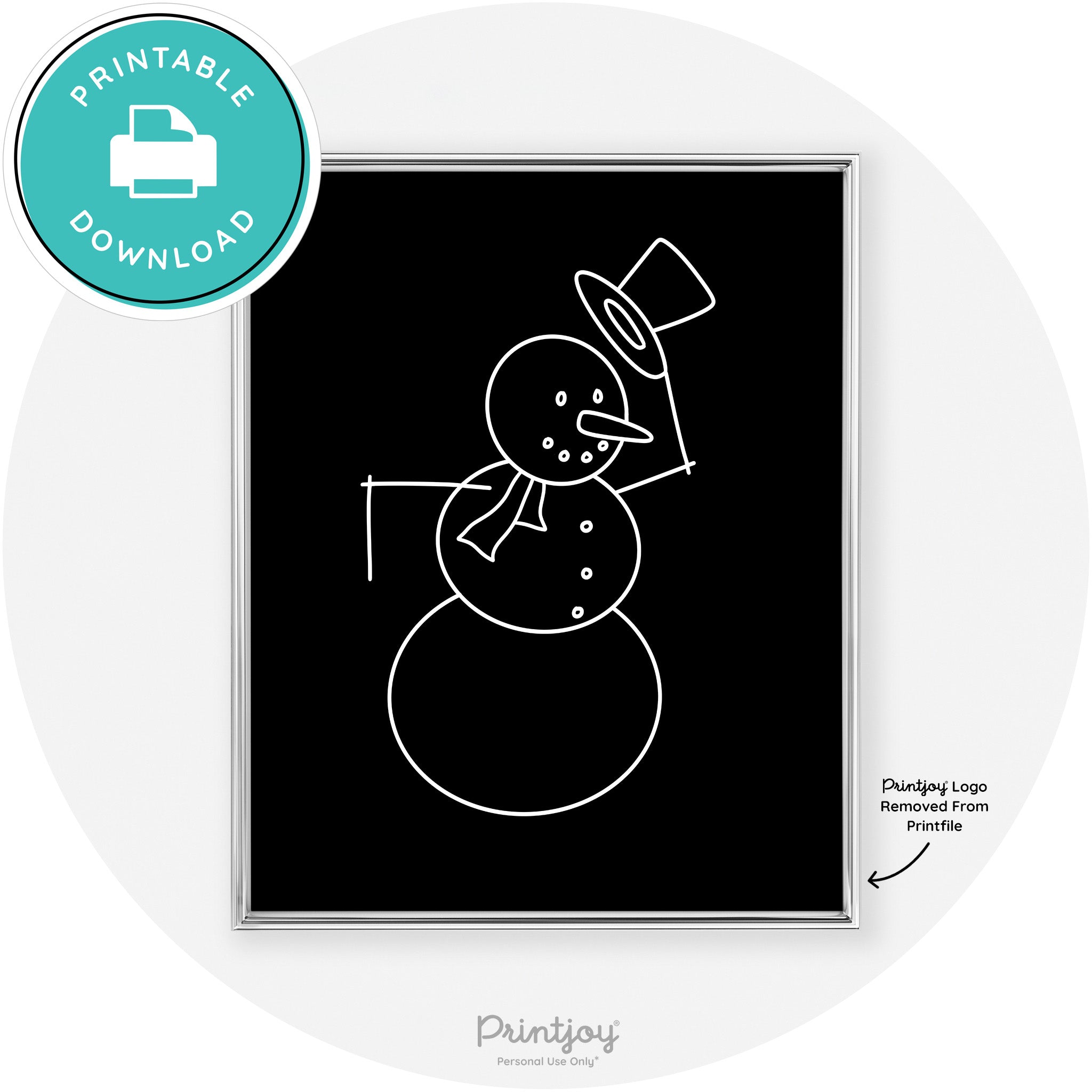 Snowman Line Art Cute Winter Modern Chic Wall Art Free Printable - Printjoy