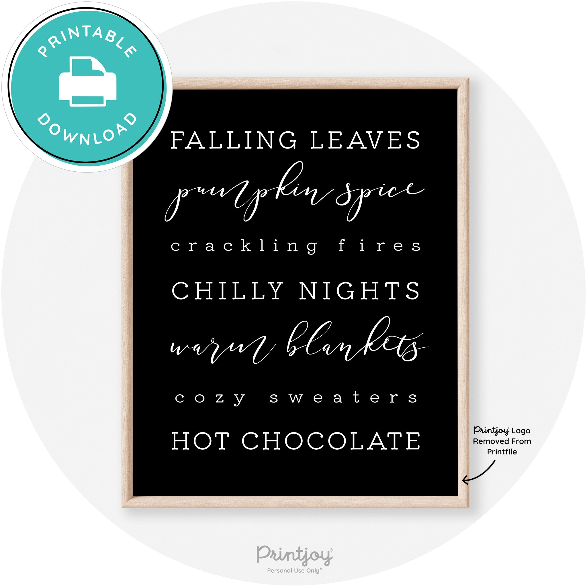 Fall Favorite Things Modern Transitional Decor Wall Art Printable