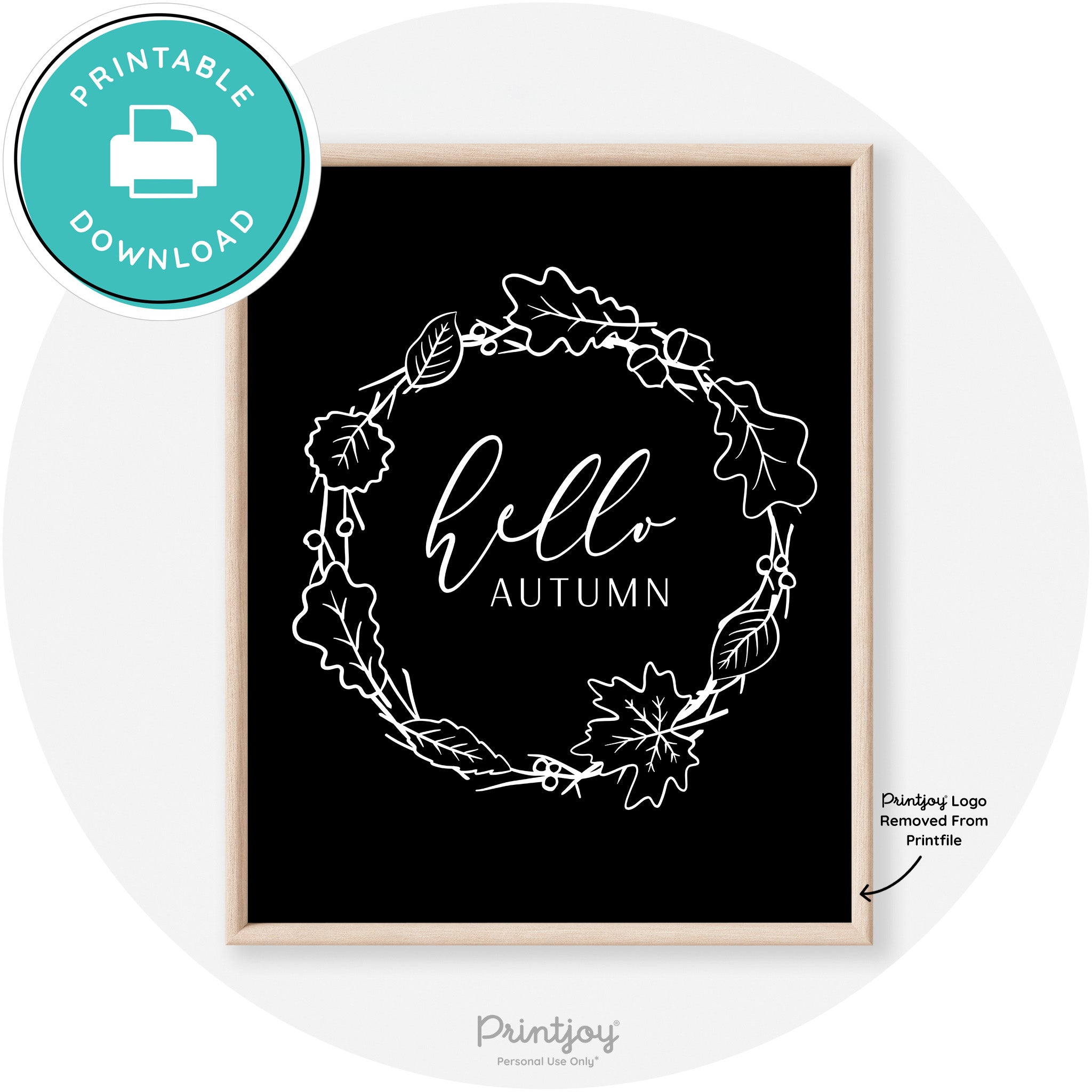 Hello Autumn Fall Wreath Transitional Decor Wall Art Free Printable - Printjoy
