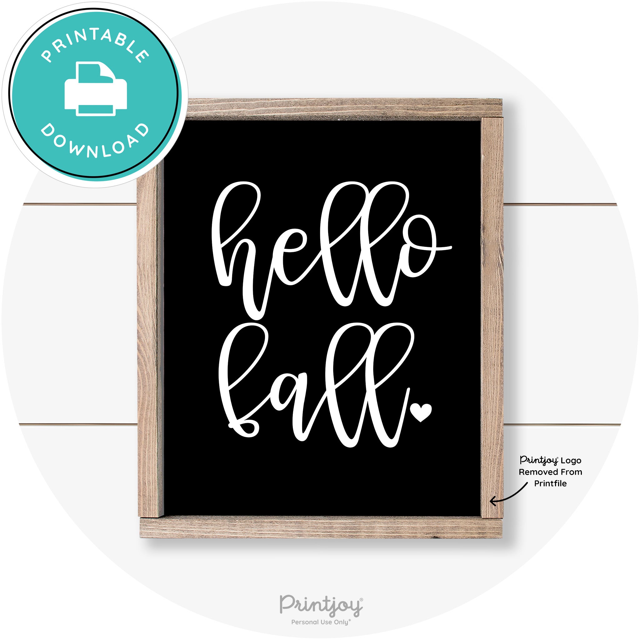 Hello Fall Heart Cute Cursive Farmhouse Wall Art Decor Free Printable