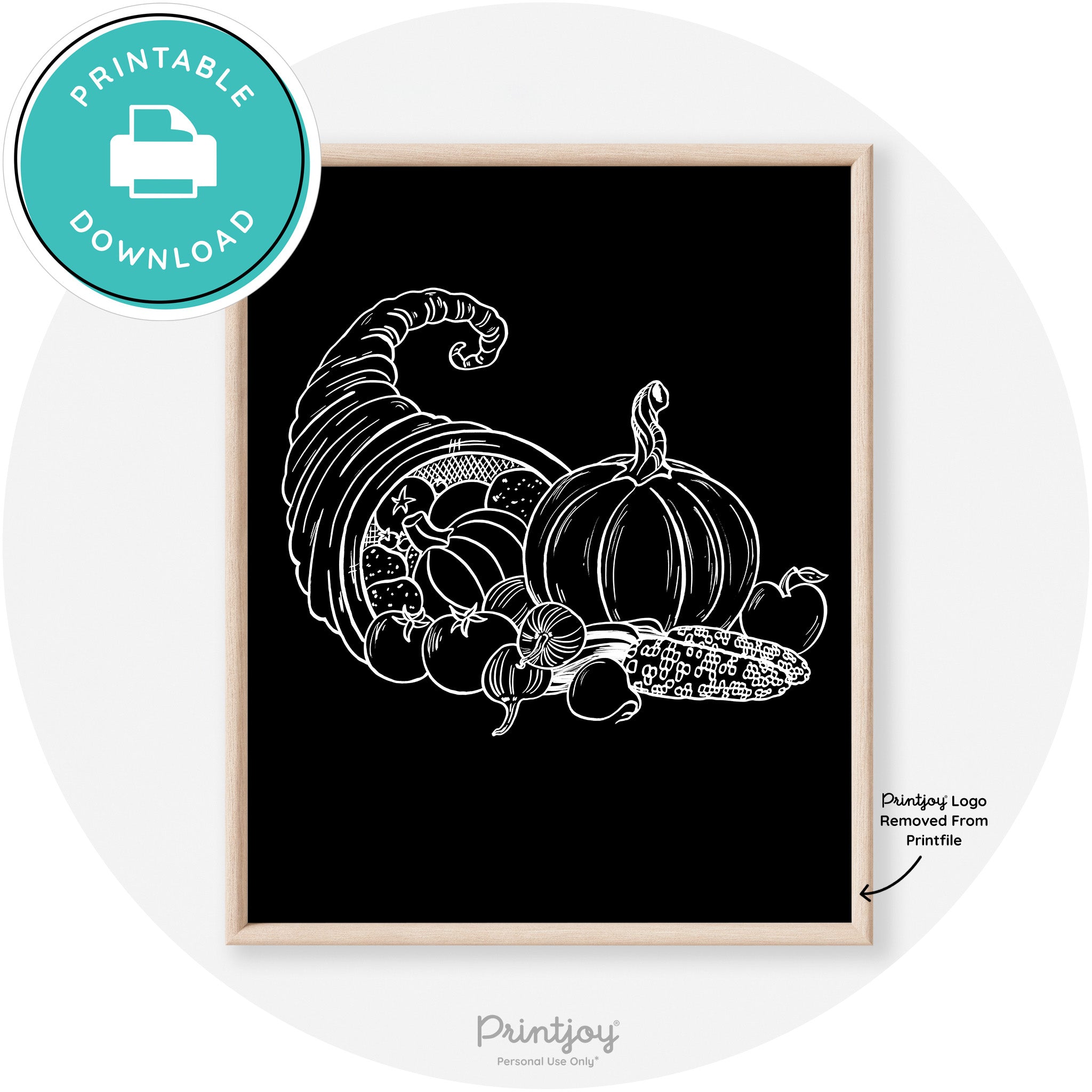 Cornucopia Drawing Thanksgiving Transitional Wall Art Free Printable