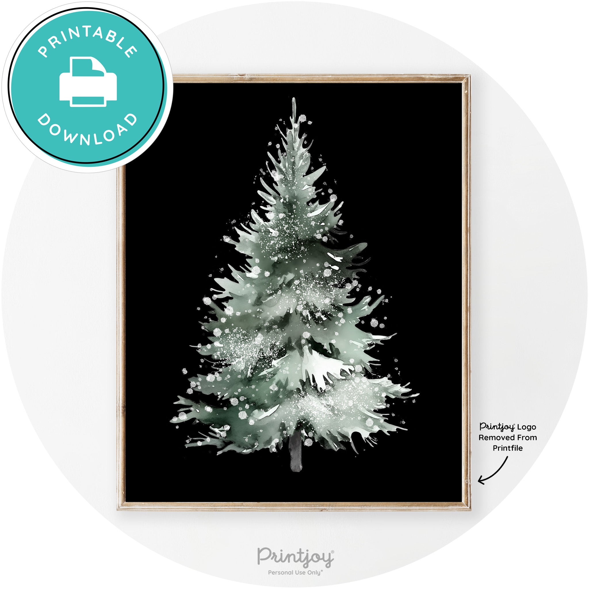Snowy Christmas Tree Watercolor Transitional Wall Art Free Printable - Printjoy