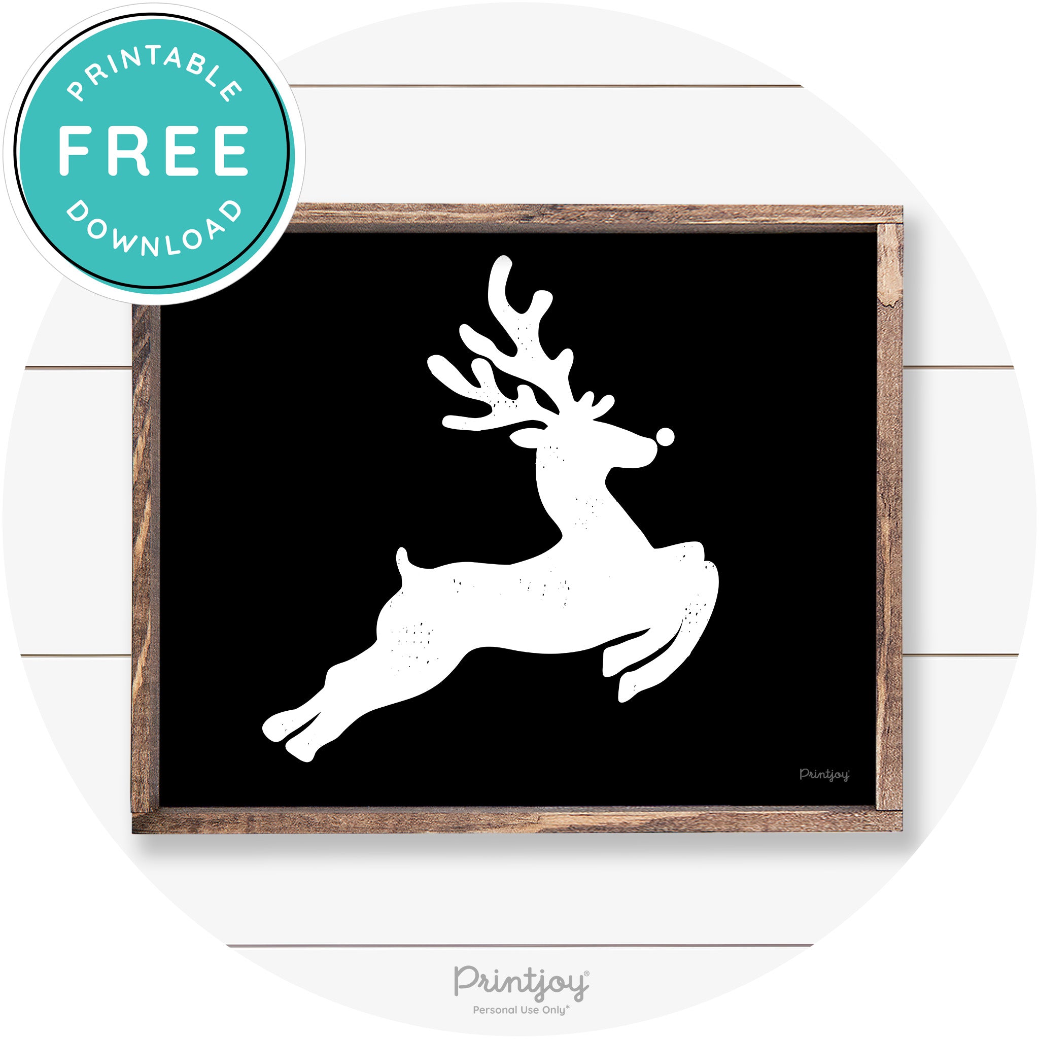 Flying Reindeer Silhouette Christmas Farmhouse Wall Art Free Printable - Printjoy