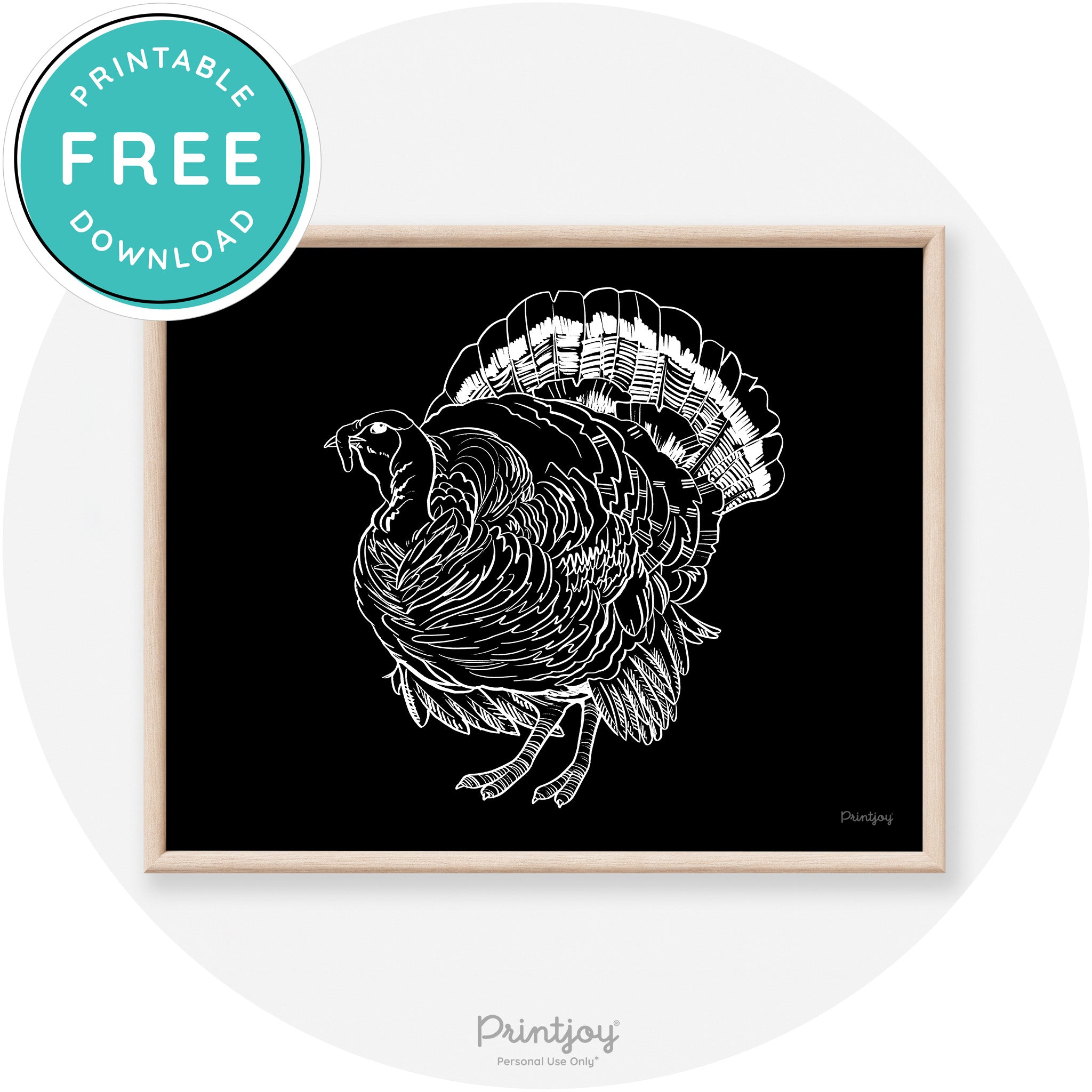 Turkey Drawing Thanksgiving Transitional Wall Art Decor Free Printable