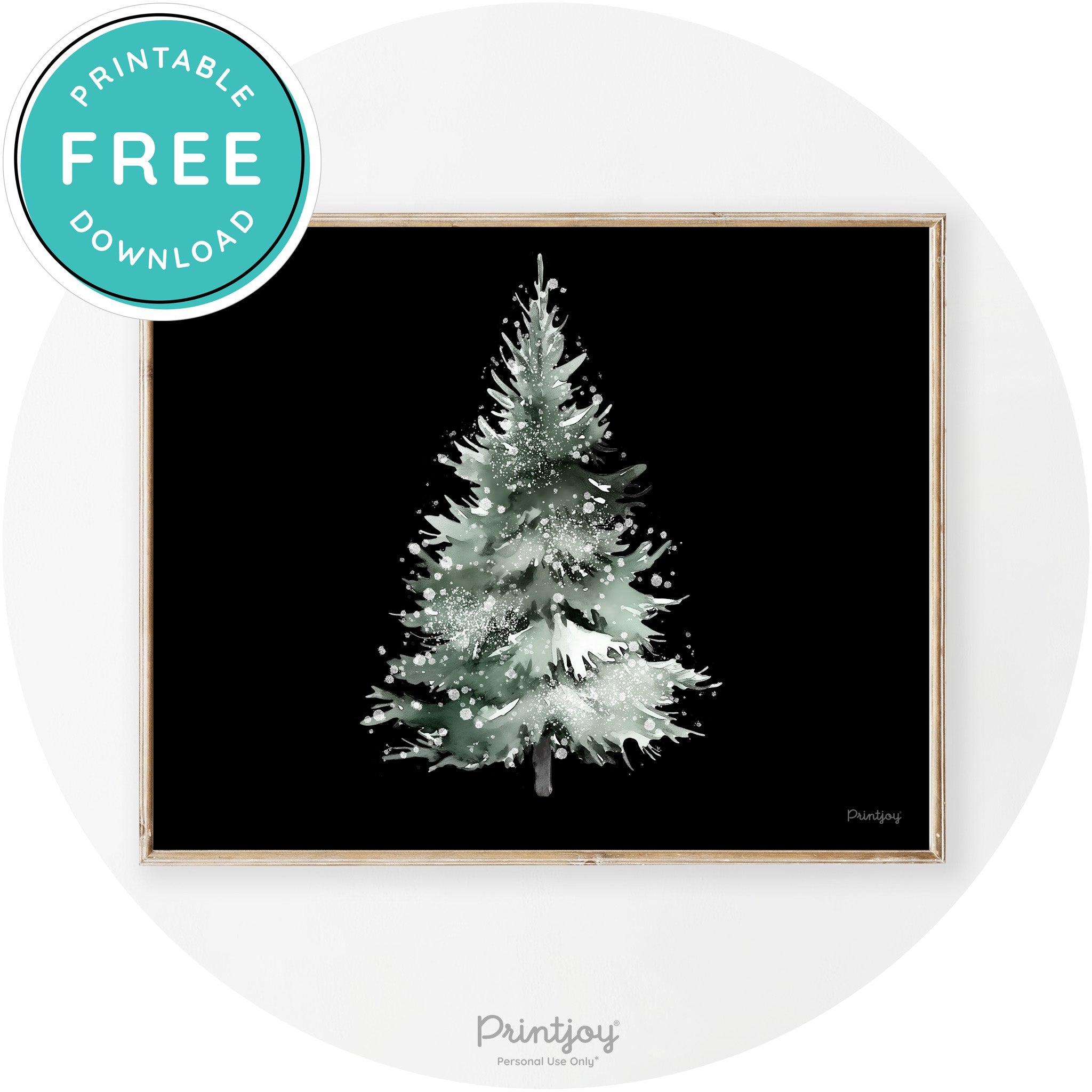 Snowy Christmas Tree Watercolor Transitional Wall Art Free Printable - Printjoy