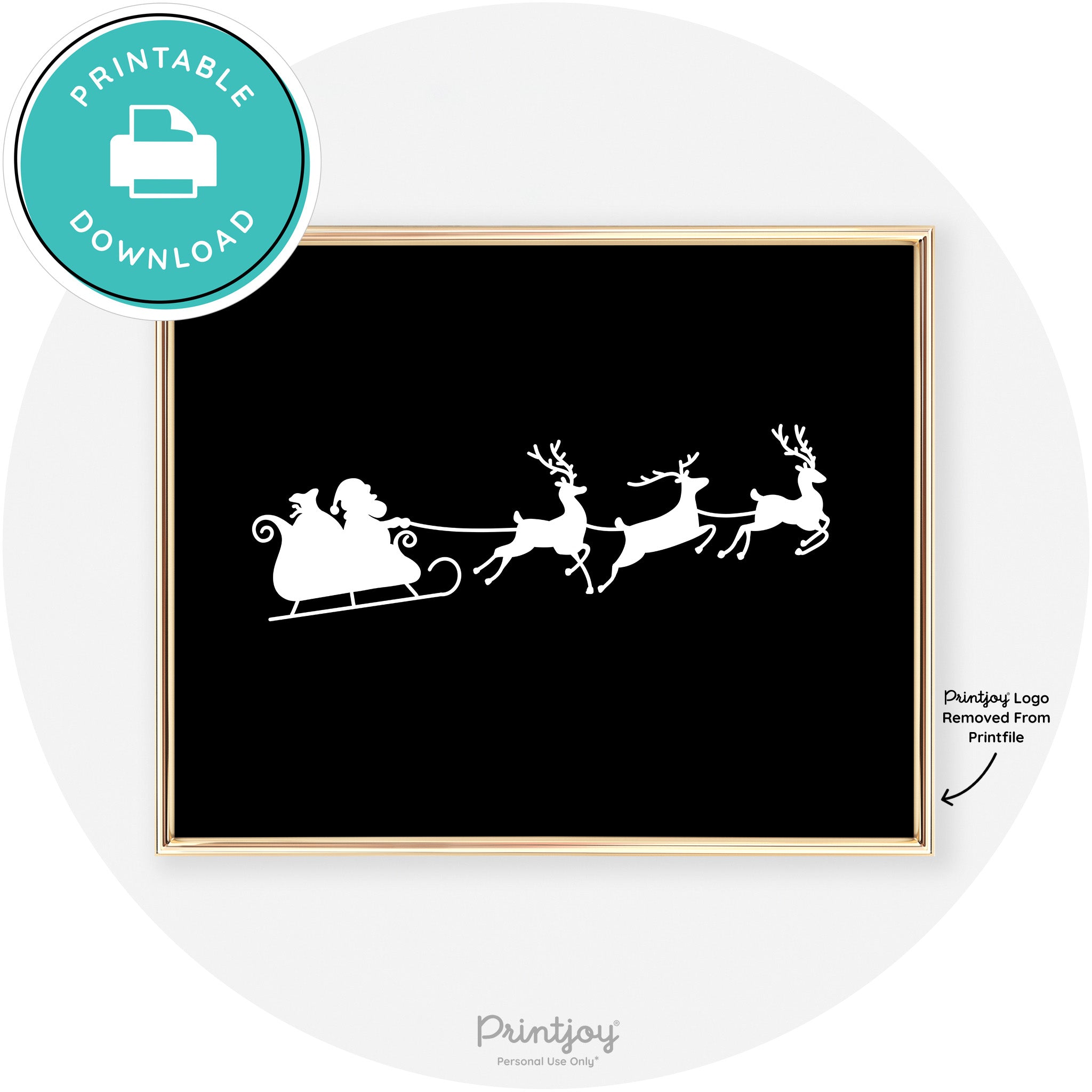 Santa Sleigh Reindeer Silhouette Cute Chic Wall Art Free Printable